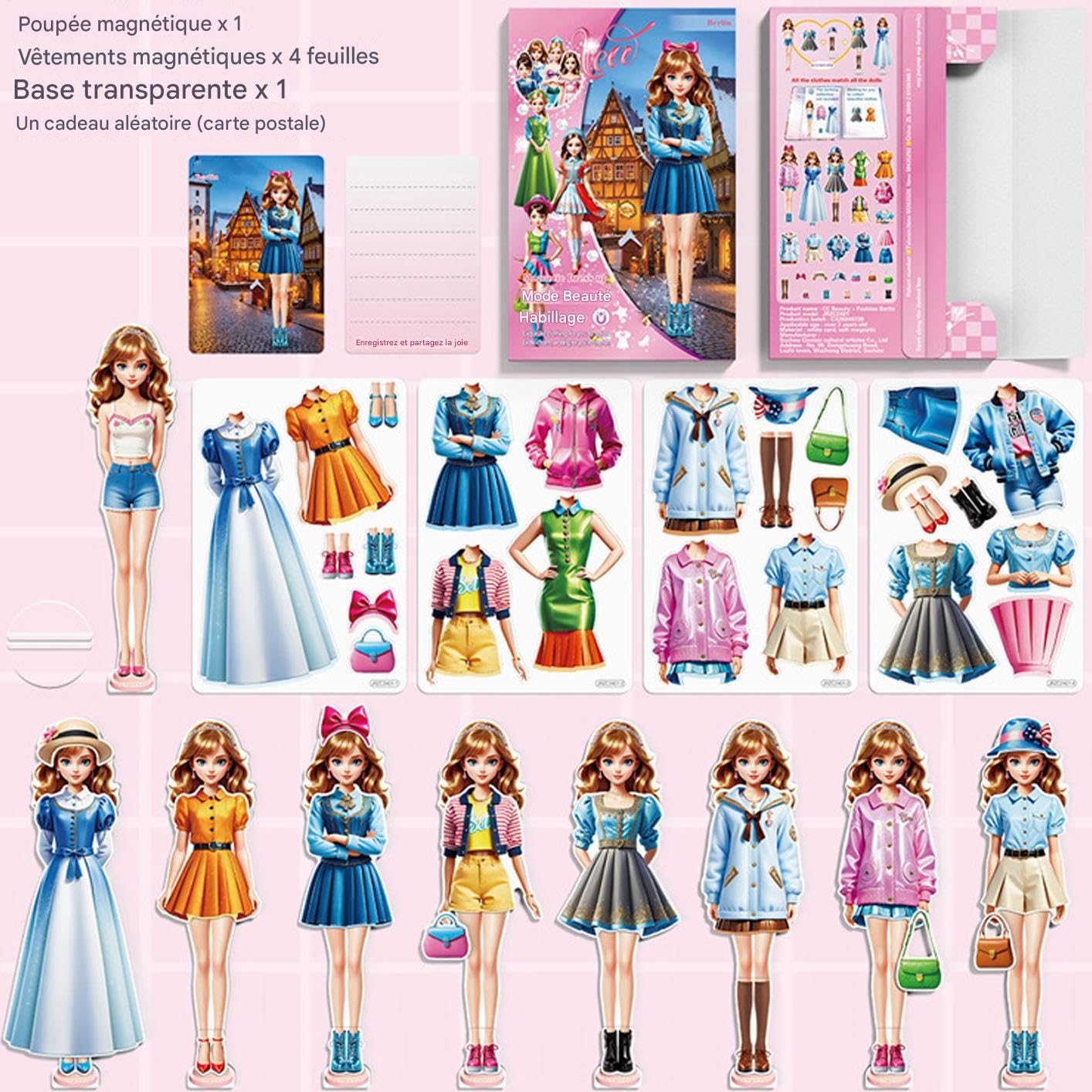Genérico Libro De Pegatinas Magnéticas Para Vestir - Juego Educativo De Moda Y Belleza Para | S Magnético Para Vestir Con Más De 20 Decoraciones | Libro De Actividades Silenciosas Para Viajes, Regalo