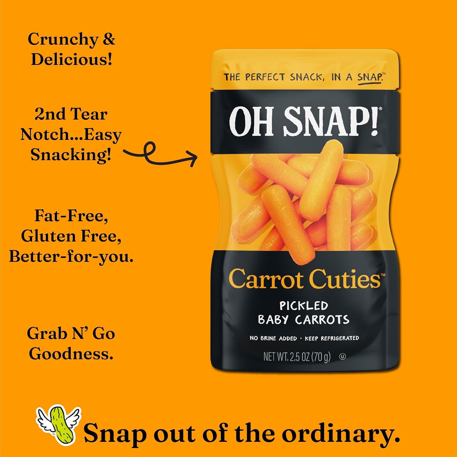 OH SNAP! Carrot Cuties (12 Pack) - Pickled Baby Carrot Snacks - Fresh Packed Ready to Eat Pickled Baby Carrots - Gluten-Free, Fat-Free & Made With Non-GMO Veggies - Delicious & Healthy Snack