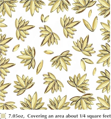 Miniatura 8 de Mosaico dorado para manualidades, 7.05 onzas (7.05 oz) en forma de pétalos, suministros de manualidades para kits de jardín de bricolaje,