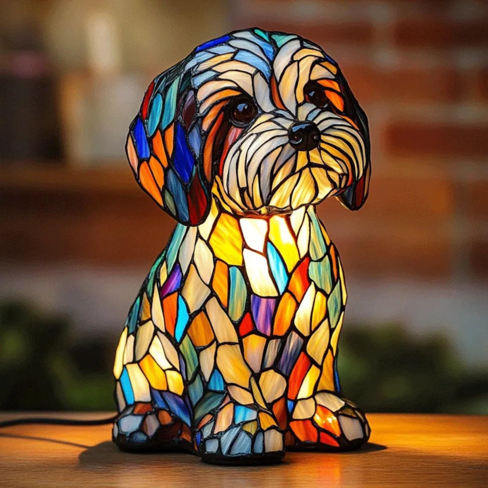 Lampe Chien Vitrail, Veilleuse Chien, Stained Glass Dog Lamp, Décoration Intérieure, Lumière LED Ambiance, pour Chambre, Bureau, Maison, Cadeau pour les Amoureux des Chiens [Classe énergétique A]