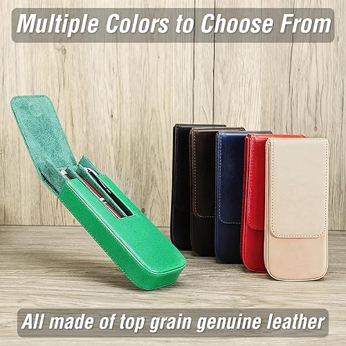 Miniatura 9 de Estuche de cuero genuino de grano superior para 3 bolígrafoslápices, diseño minimalista de moda, hecho a mano, cierre magnético con diseño de cajón,