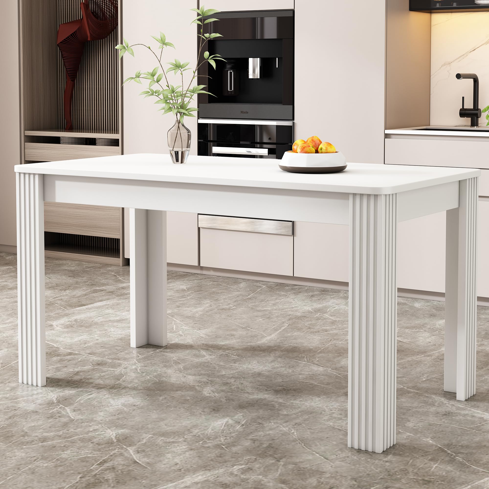 Merax Rechteckiger Esstisch für 4-6 Personen, Eichenholztisch Küchentisch Esszimmertisch für Restaurant, Wohnzimmer, Küche,Wohnzimmer, Weiß/117 * 68 * 75cm