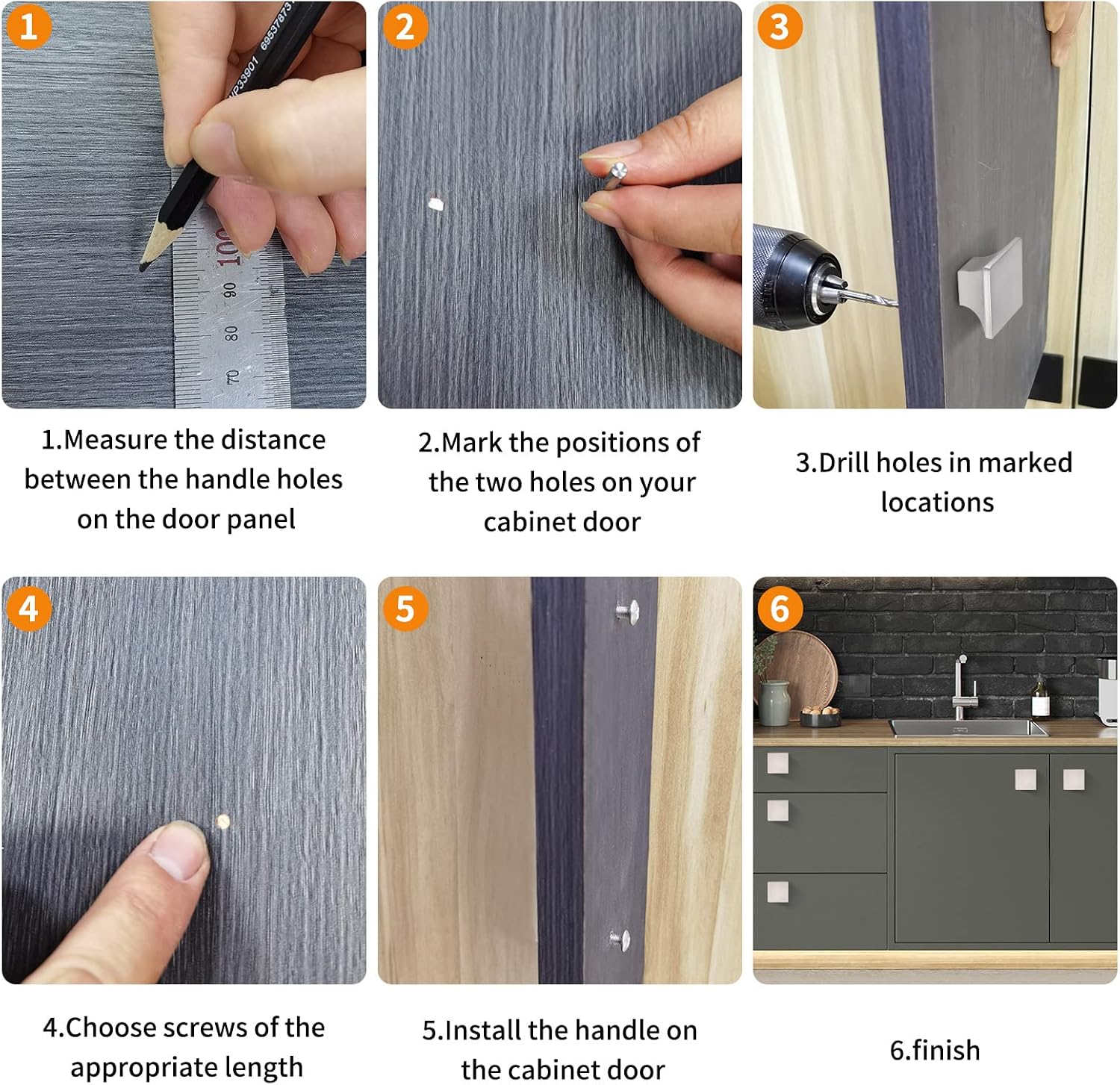 1.57-Inch Square Cabinet Handle Chrome Drawer Knob Dresser Handle Drawer Button Square Cabinet Knob Locker TV Cabinet Handle 6-Pack (Modern, Brushed Nickel, 1.57 inch)