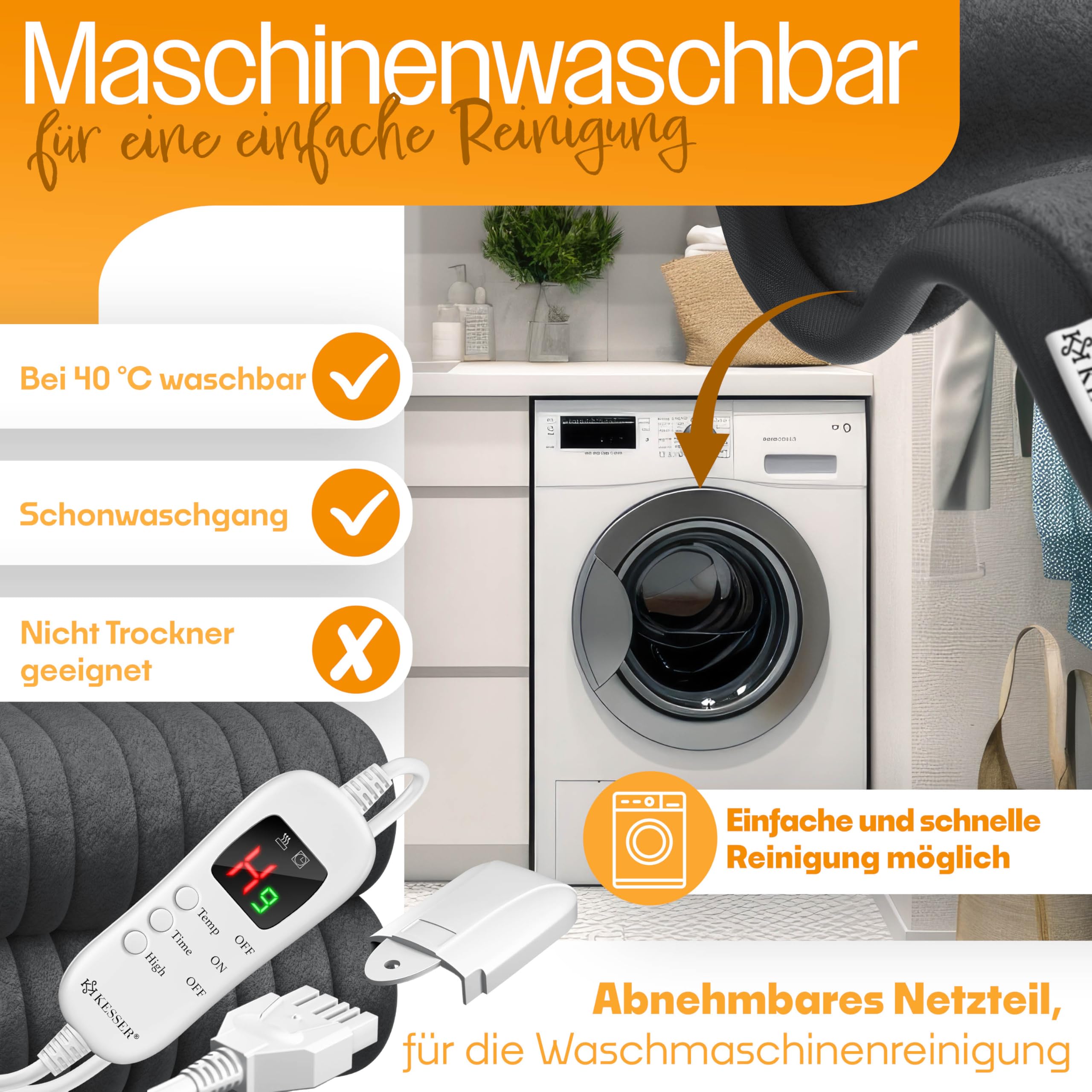KESSER® Heizdecke aus Plüsch 180x130cm Grau TÜV SÜD GS geprüft | elektrische Wärmedecke mit Timer Abschaltautomatik | Kuscheldecke Decke | 7 Temperaturstufen | waschbar bis 40°C | Digitalanzeige