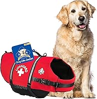 Paws Aboard Dog Life Jacket: Adjustable Reflective Swimming Vest for Dogs XXS-XL with Handle, Multiple Colors & Patterns (Red, Large)