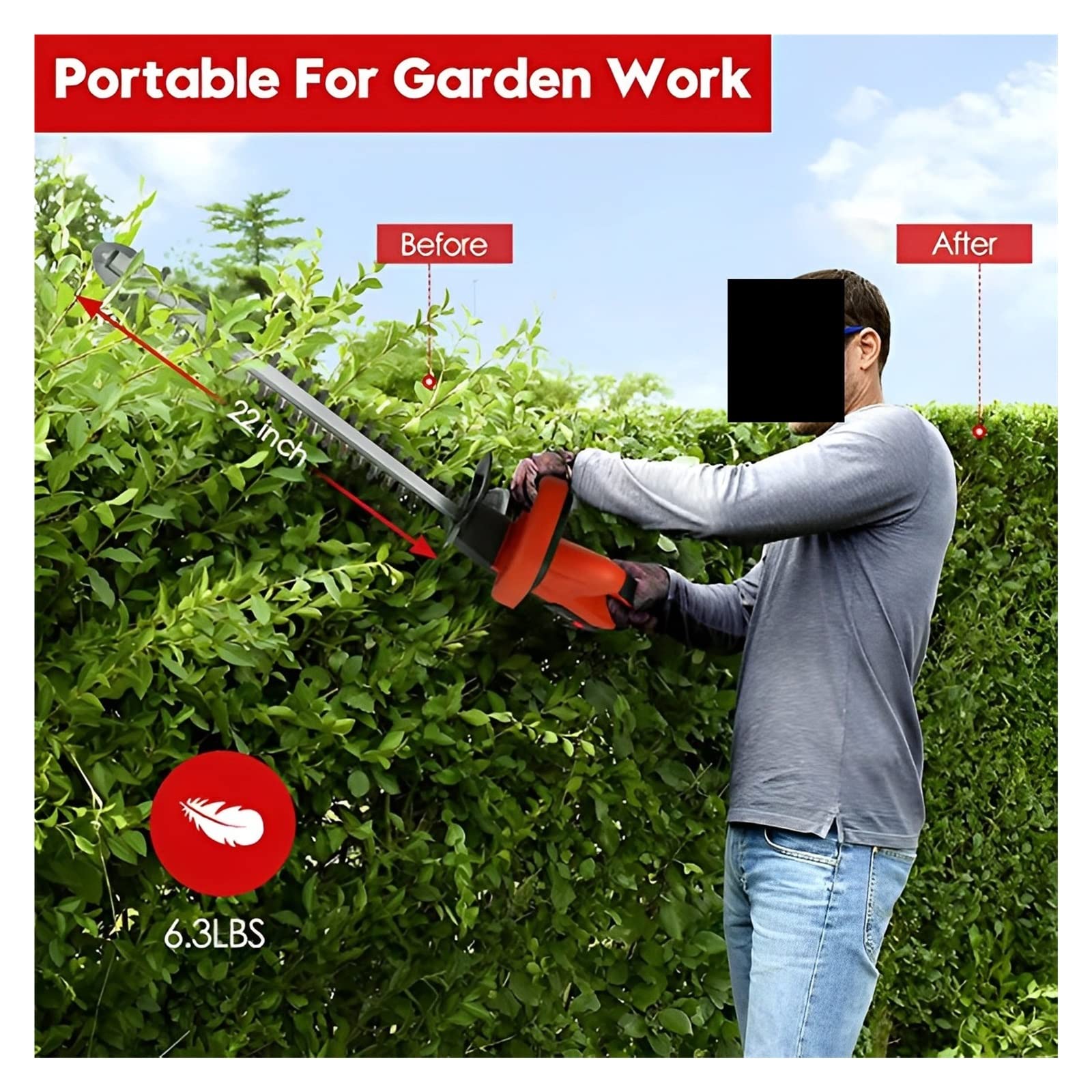 Tondeuse à gazon, Taille-haie sans fil 22 pouces 21V 500W avec lame à double action 3/5 "Capacité de coupe électrique for Bush Lawn Garden