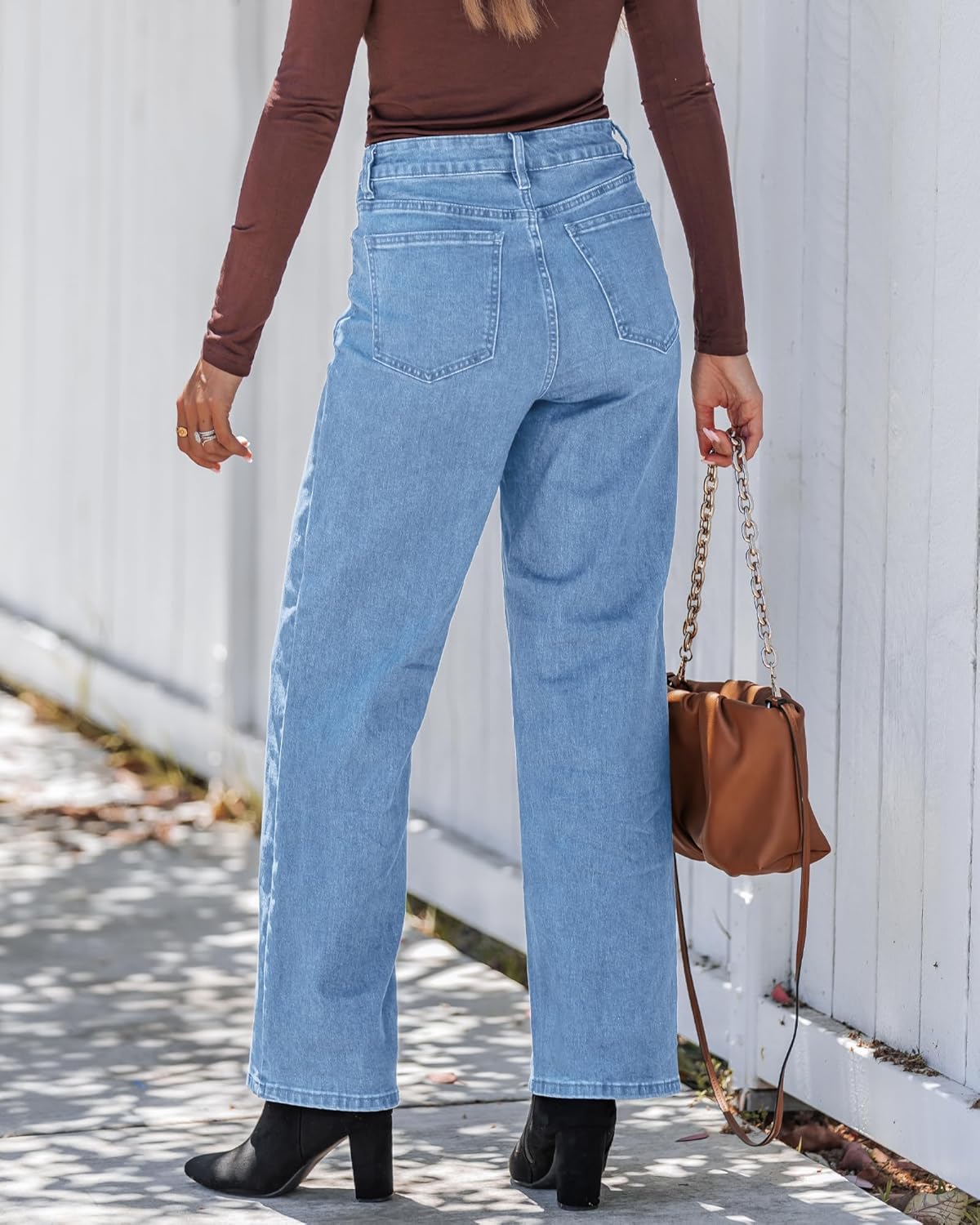 GRAPENT Wide Leg Jeans for Women High Waisted Trendy Button Fly Stretchy Denim Pants Vintage Straight Leg Trouser Jeans - Image 3