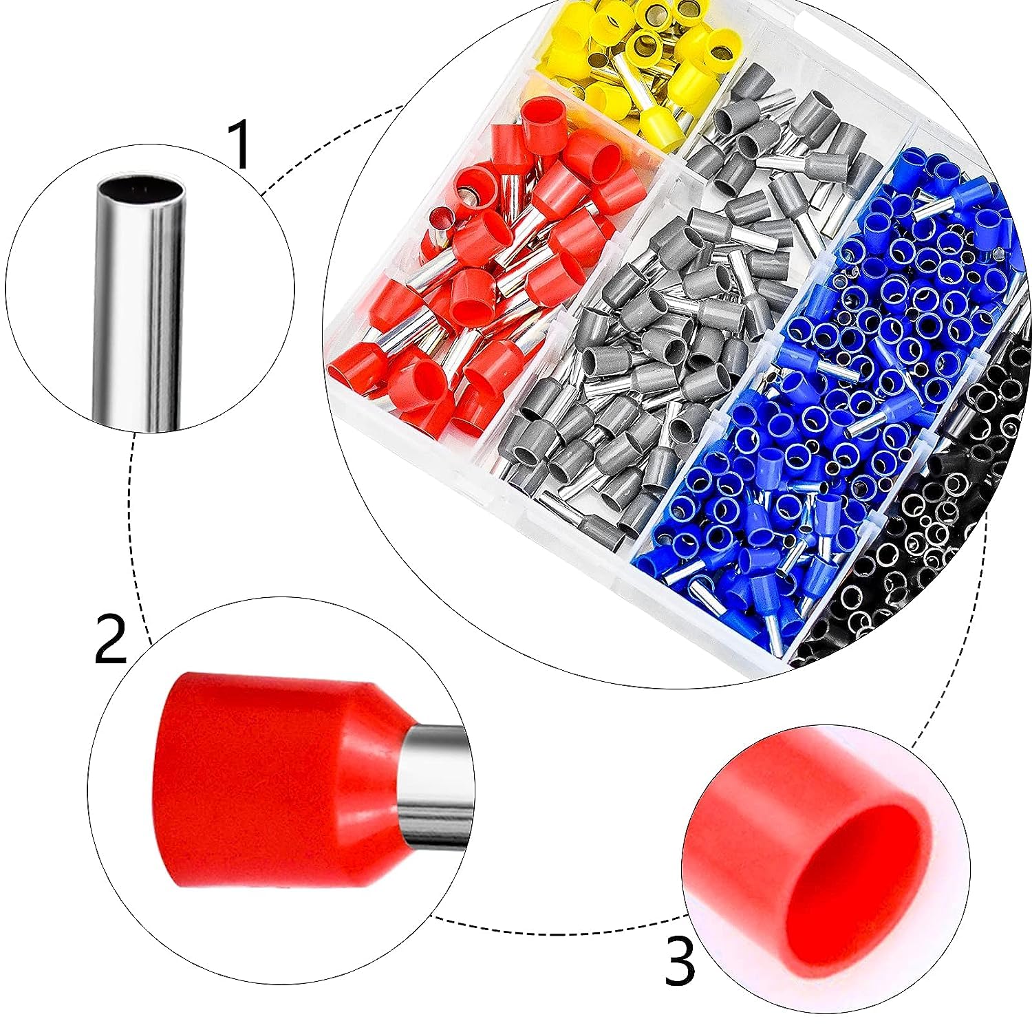 1250Pieces Wire Ferrules kit, Wire Terminal Ferrules Crimp Connector, Insulated Cord Pin End Terminal Great Assortment Ferrules Kit with Portable Box