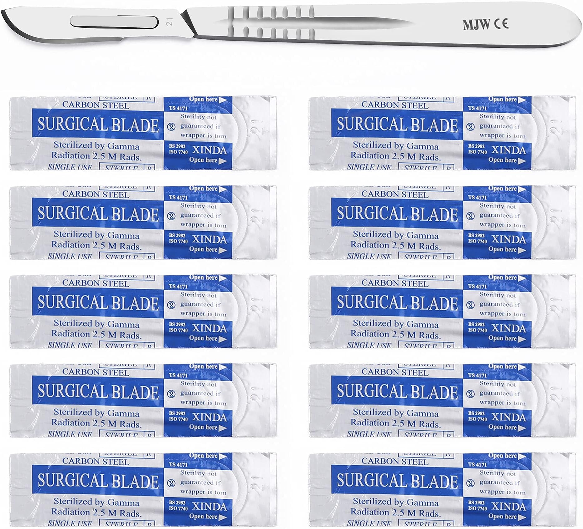MJW 10 Pcs Scalpel Blades # 21 with Scalpel Handle No.4 Suitable for Surgical, Sign, Craft, Card Making Cutter