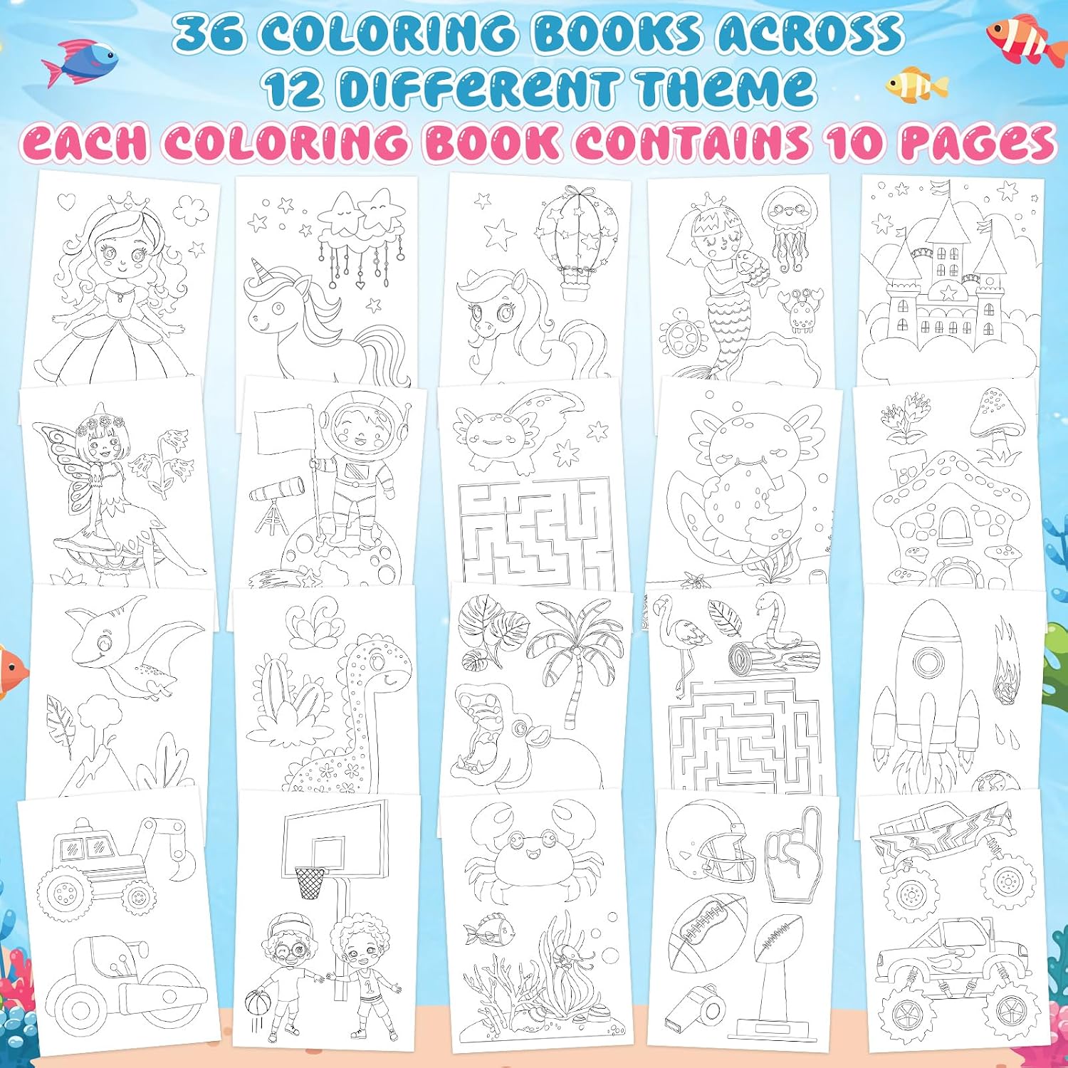 Funrous 36 Pcs Coloring Books Bulk for Kids Party Favors Assorted Pocket Mini Summer Coloring Activity Books for Boys Girls Classroom Goodie Bags Birthday Party Supplies