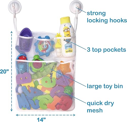Miniatura 3 de Lilly's Love Almacenamiento de juguetes de baño soporte grande de juguetes de bañera de 14 x 20 pulgadas + 2 ganchos de bloqueo, secado rápido y