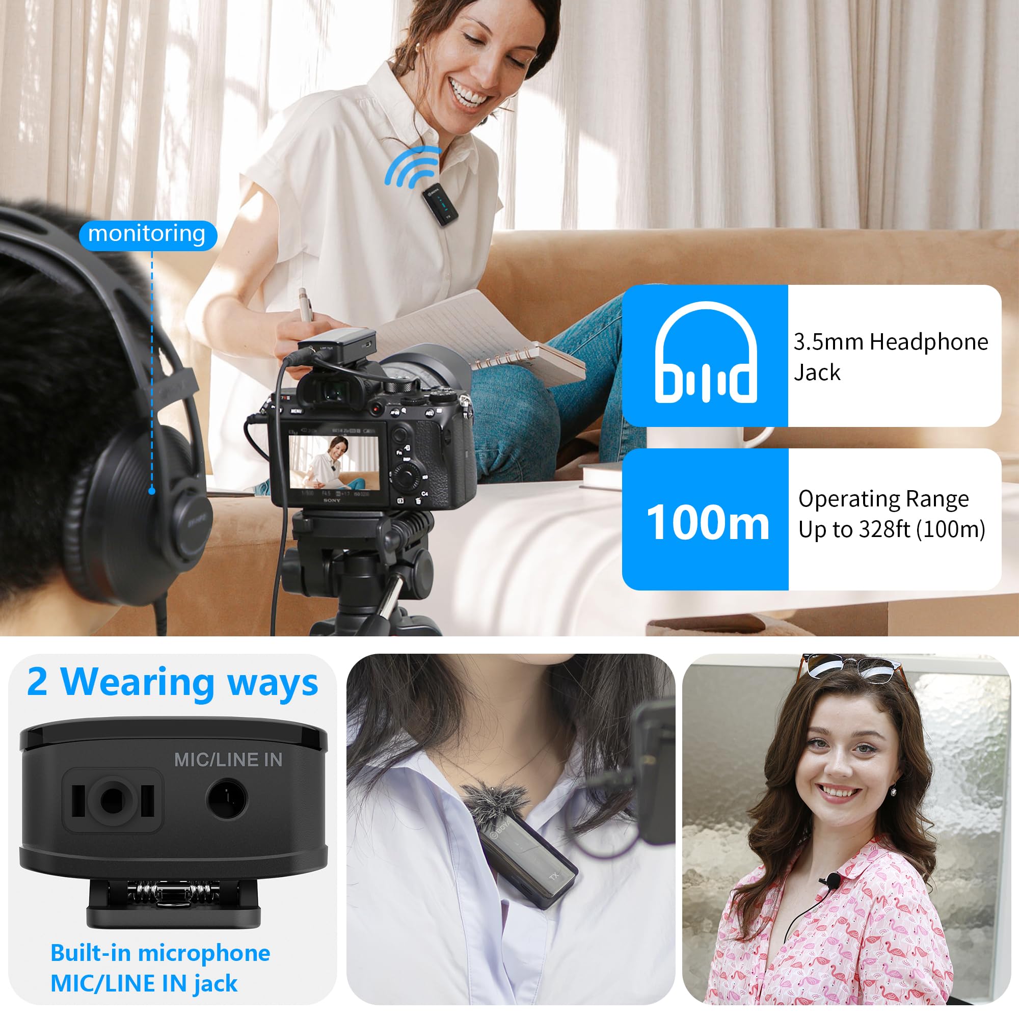 BOYA by-XM6 S1 - Sistema di microfono wireless Lavalier, 2,4 GHz