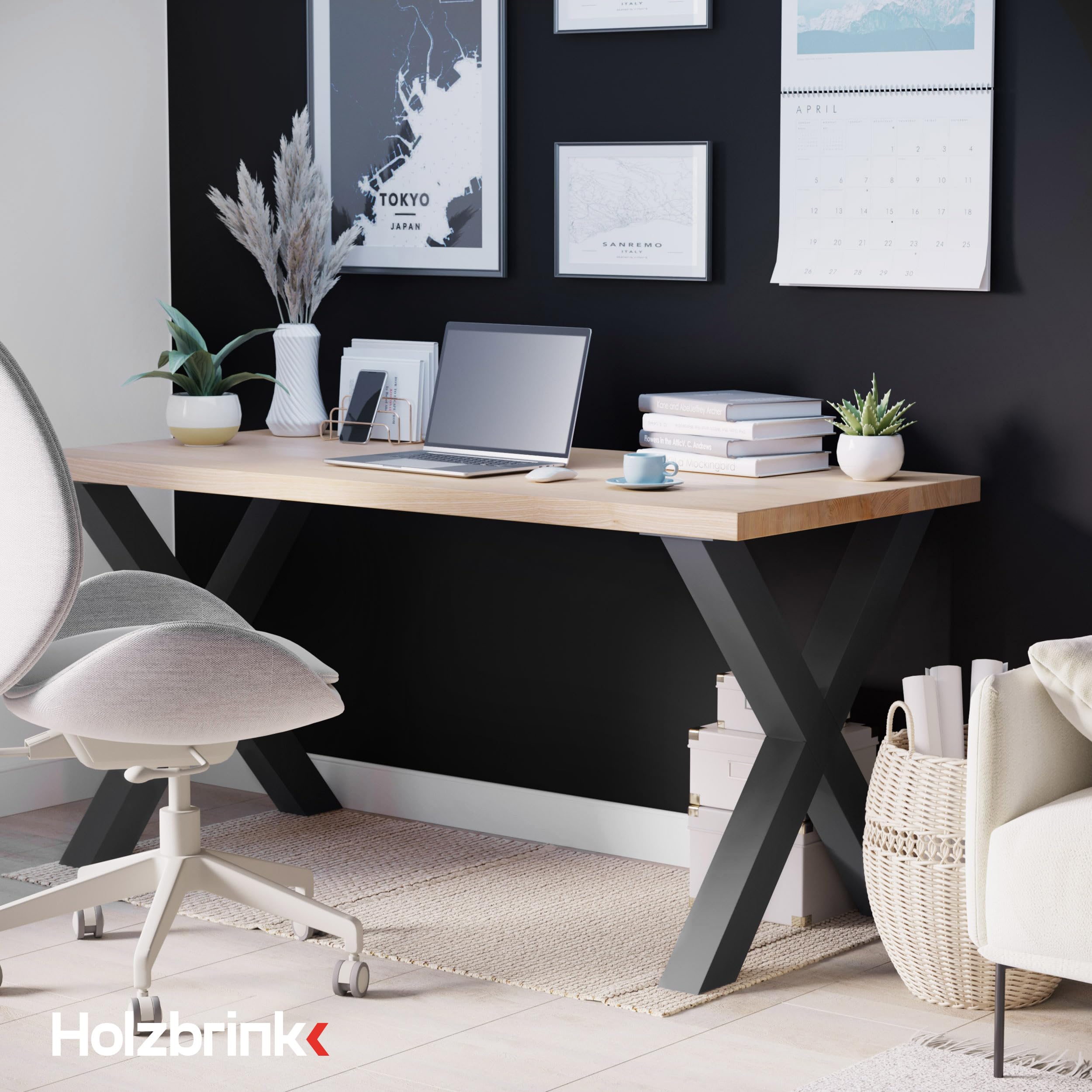 HOLZBRINK Tischbeine Metall Schwarz X-Form | Design Tischkufen/Tischgestell für Couchtisch, Esstisch, Schreibtisch, Sitzbank | 1 Stück Möbelfüße 70x72 cm
