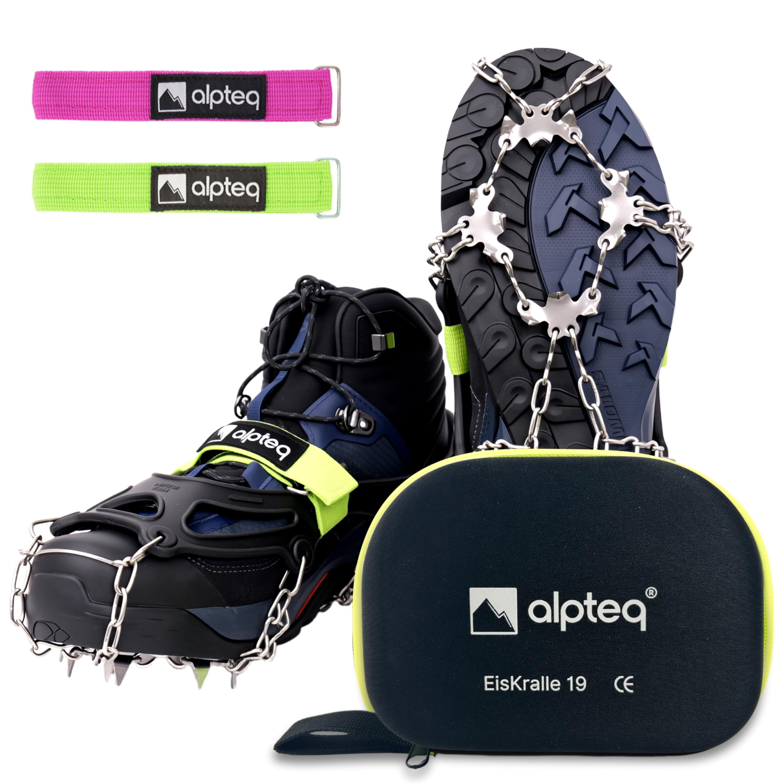EisKralle – Grödel Steigeisen mit 19 Edelstahl-Spikes – Eiskrallen & Schuhspikes für Wanderschuhe – Anti-Rutsch Schuhkrallen für EIS & Schnee – Ideal zum Wandern, Joggen & Klettern im Winter