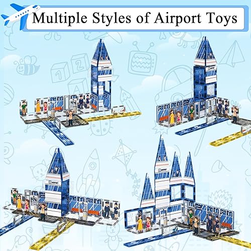 Miniatura 4 de Azulejos magnéticos, juego de bloques de construcción temáticos de aeropuerto, bloques de construcción magnéticos y juguetes educativos STEM
