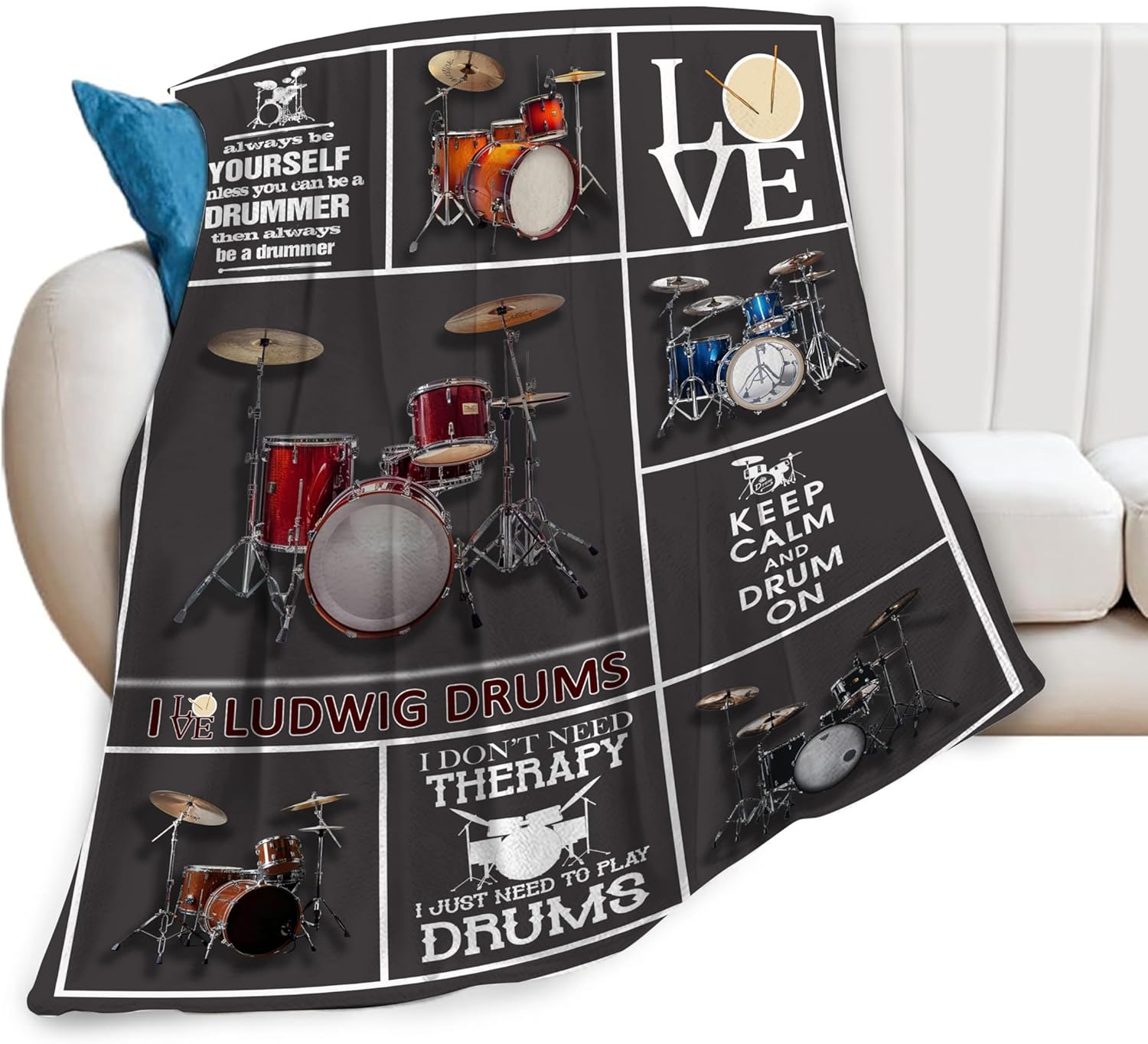 Drum Set Blanket Rock Music Throw Blanket Soft Fleece Flannel Bedding Musical Instrument Gifts for Men Drummer Boys Women Girls Lovers Adults Stuff Plush for Couch Sofa Bed Room Decor 40″X50″
