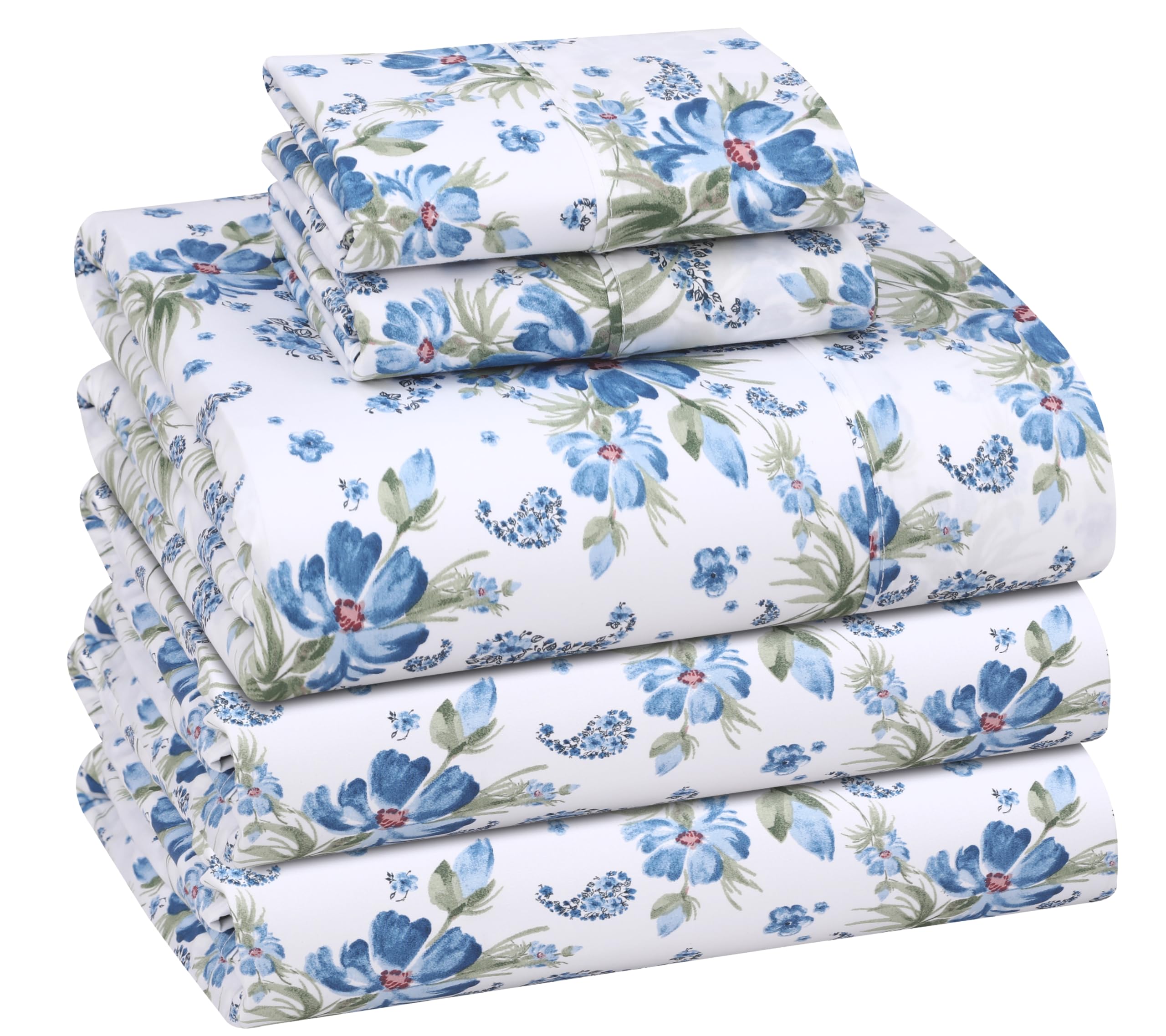 RUVANTI 100% Cotton Split King Sheets, Percale Sheet Set, Paislyona