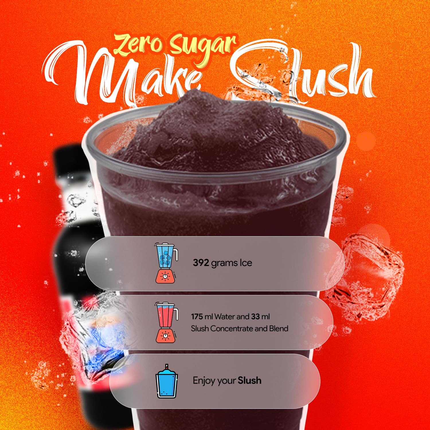 Null Zucker Cola-Slushkonzentrat | Slush-Eis | Crush-Eis|Wassereis | Mischungsverhältnis 500 ml - 4