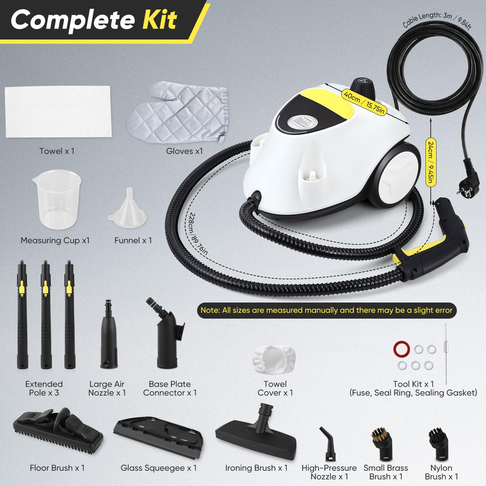 Limpiador de Vapor 2100W 2,1L Acero Inoxidable 304 Presión 5 Bares 105°C