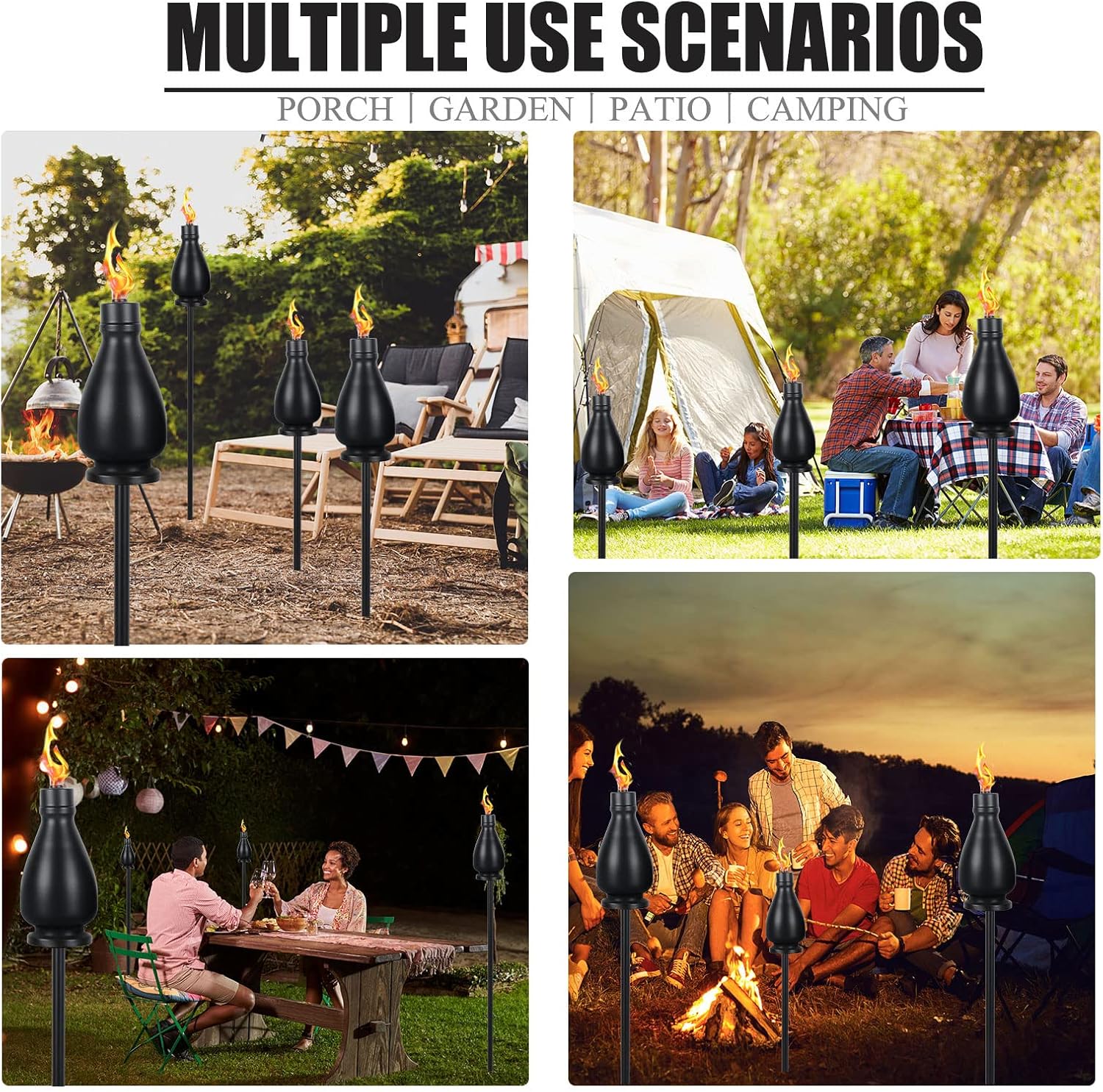 tewei 4 Pack Black Metal Citronella Torches Outdoor, 60 Inch Garden Torches for Outside, Upgraded Wrought Iron Torches for Yard, Black Tabletop Torch Decorative Light for Backyard Pathway Patio Party