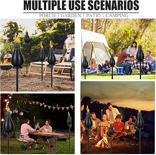 Miniatura 6 de tewei Paquete de 4 antorchas de metal de citronela para exteriores, 60 pulgadas para exteriores, antorchas de hierro forjado mejoradas para patio,