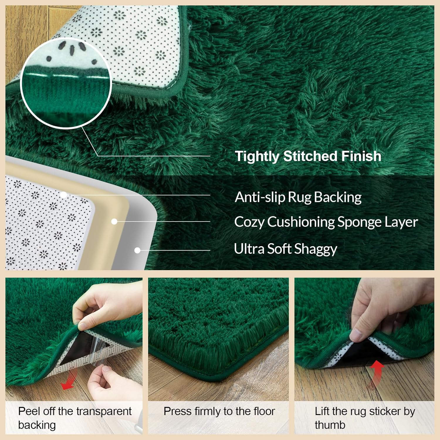 5x7 rugs for living room, large fluffy dark green area rugs for bedroom, soft carpet shag kids rug with 4 non-slip rug pads (5ft x 7ft, dark green) dark green 5' x 7' (rectangular)