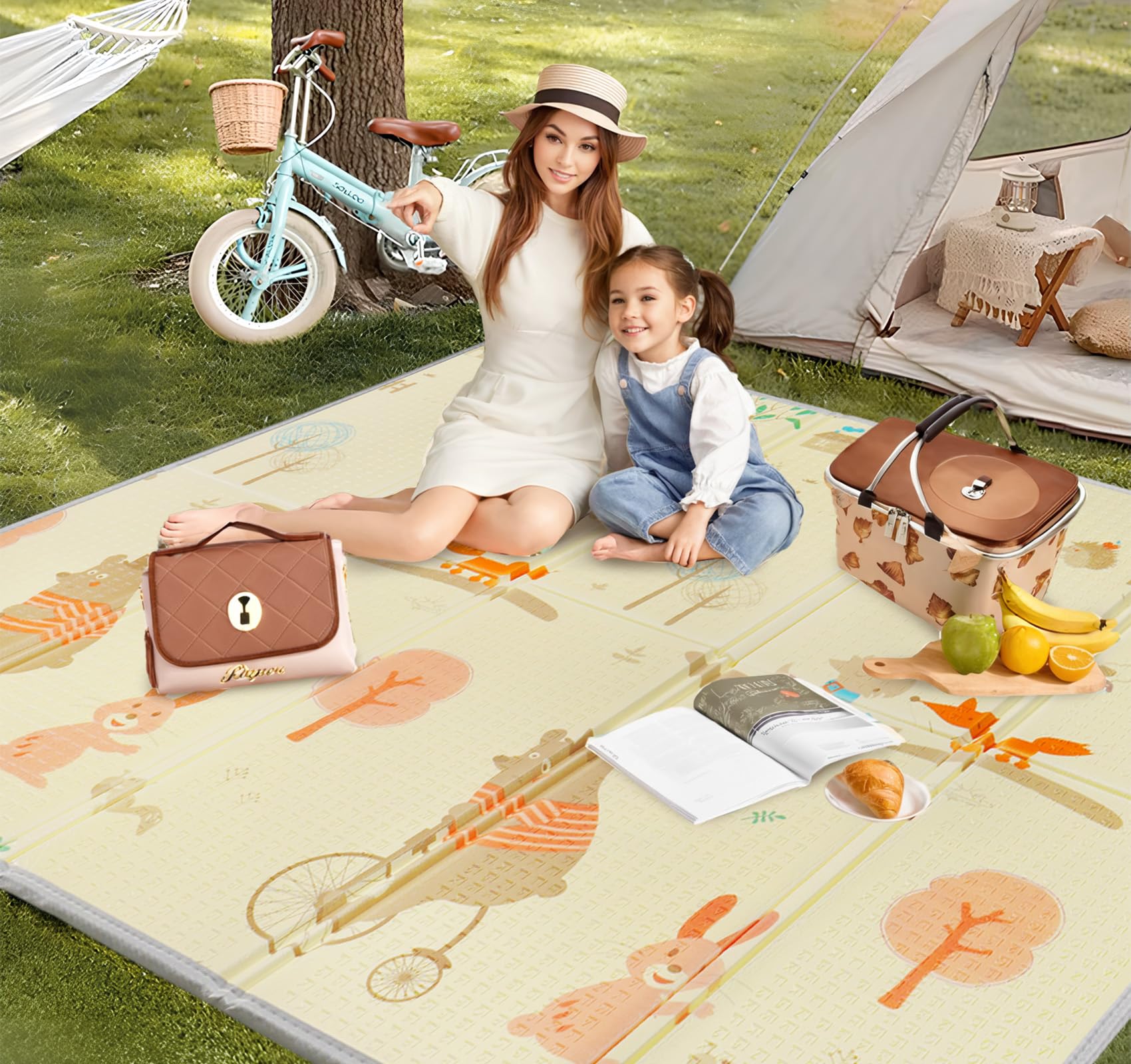Krabbelmatte Baby 180x200cm, Faltbare Spielmatte mit Weicher Dämpfender Isolierung, Wasserfeste & rutschfeste Bodenmatte für Innen & Außen, Strapazierfähiger Spielteppich für Kinder, Stil D