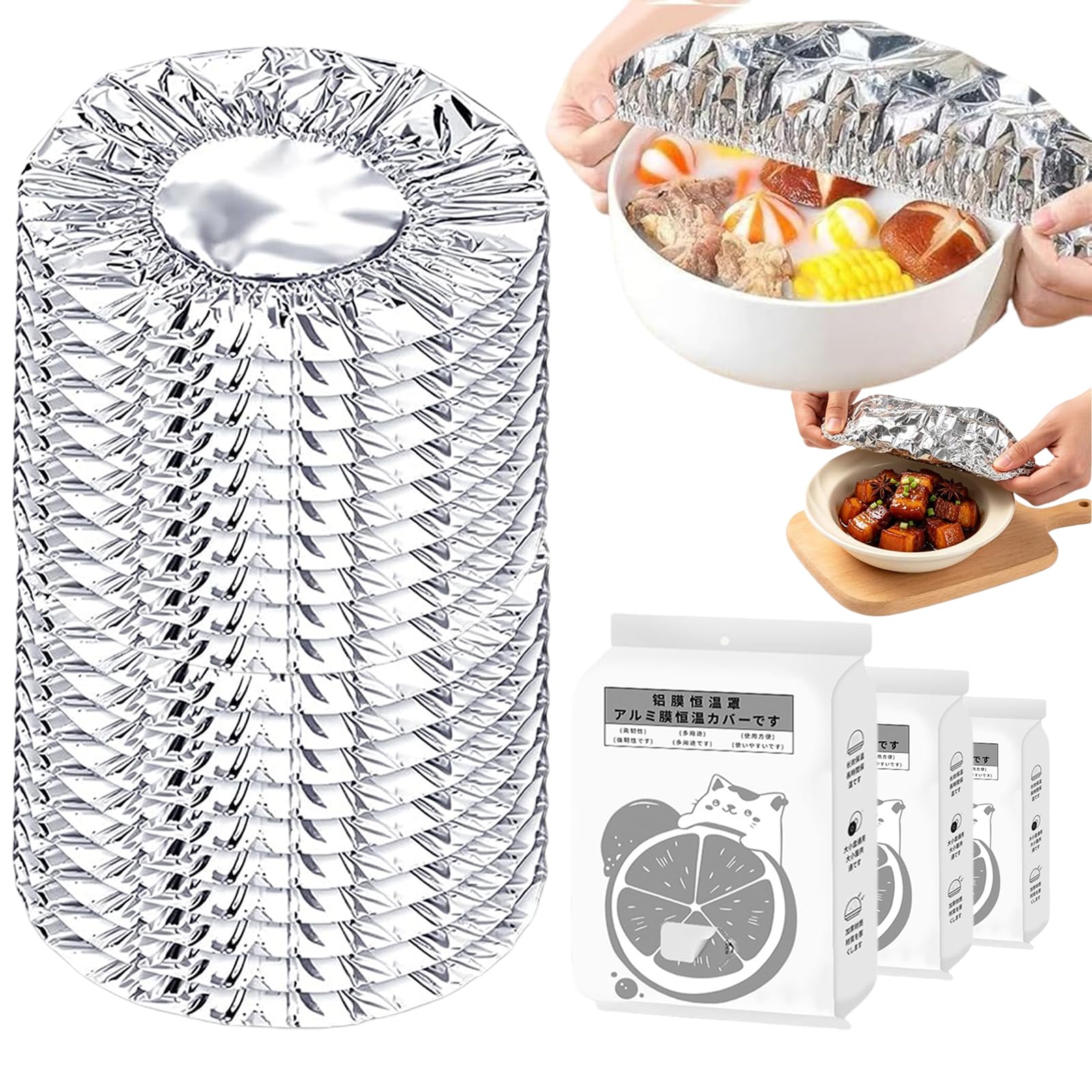 zoocco Reusable Aluminum Foil Food Covers, 50 Pack Elastic Bowl Lids (150pc)