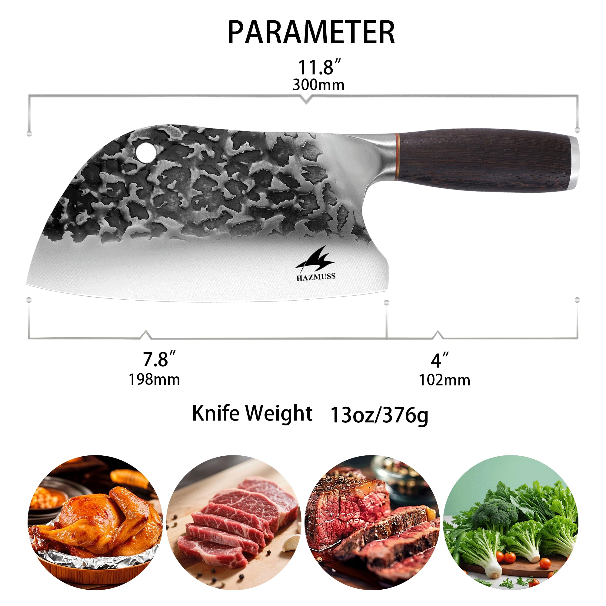 19,8 cm Geschmiedetes Küchen Fleischbeil Hochkohlenstoff Edelstahl Geschmiedetes Küchenmesser Mehrzweck Hack Und Schneidemesser mit Chicken Wing Holzgriff Für Fleisch Und Gemüse