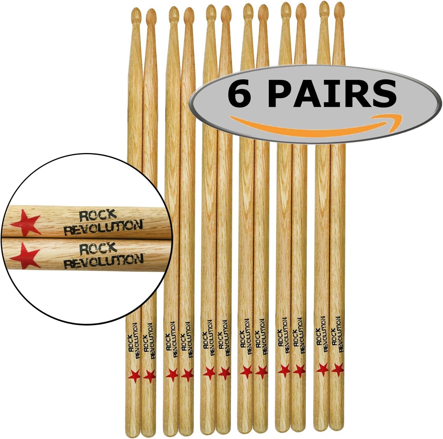 Drum Sticks For Kids Drumsticks Pack. Contains 6 Pairs. Includes Rock Revolution 5a American Hickory Drumsticks. Drumstick Package From Rock Revolution