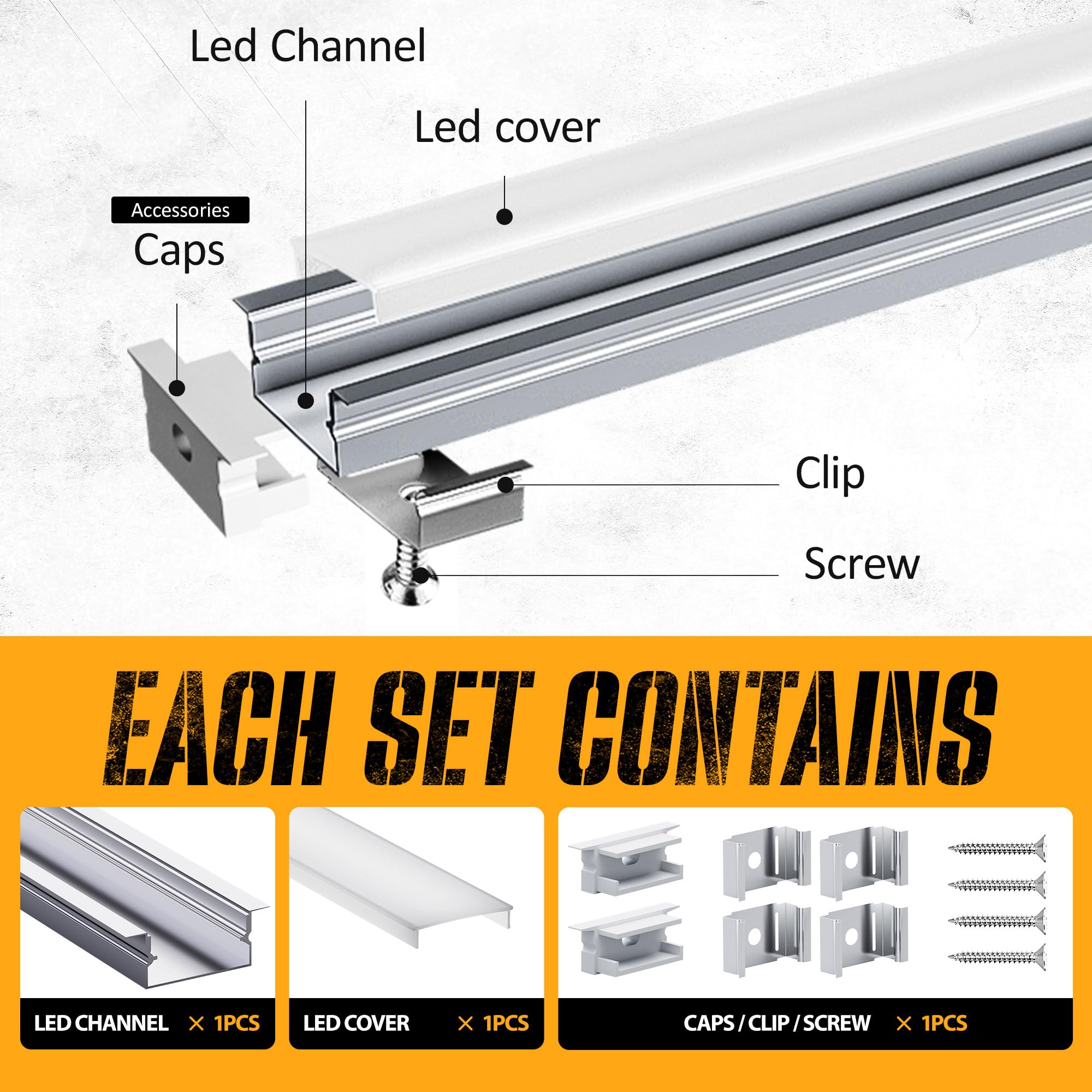 Aluminiumprofil 10 × 2 m (20 m gesamt) für LED-Streifen, Diffusor und Kanal für LED-Streifen bis zu 15 mm - Maße 26,7 x 10 mm (2M 10 Stück).