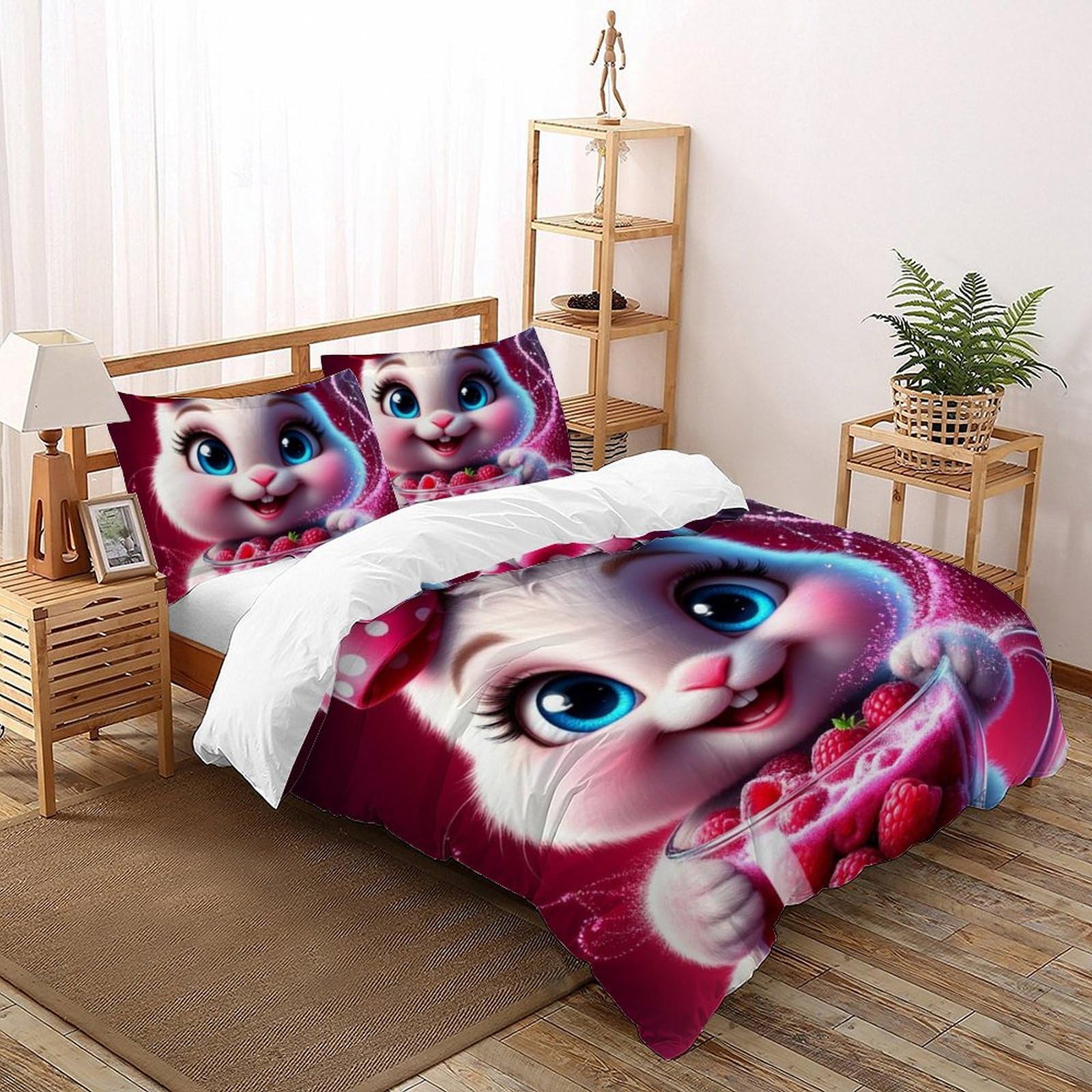 Housse de couette chat fraise pour lit 200x200 afin de décorer la chambre enfant