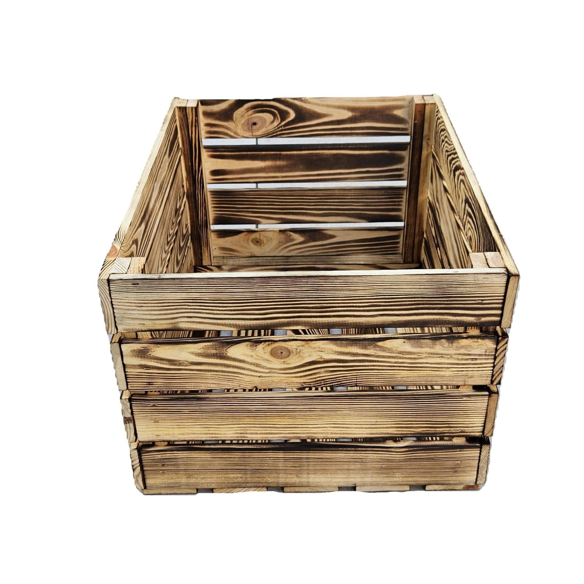 7-er Set Vintage Holzkisten Geflammt – 50x40x30 cm (3 Stück) & 40x30x25 (4 Stück) cm – Weinkisten & Obstkisten im Used-Look – Dekokisten & Regale – Holzboxen als Möbel & Aufbewahrung – Rustikale Deko
