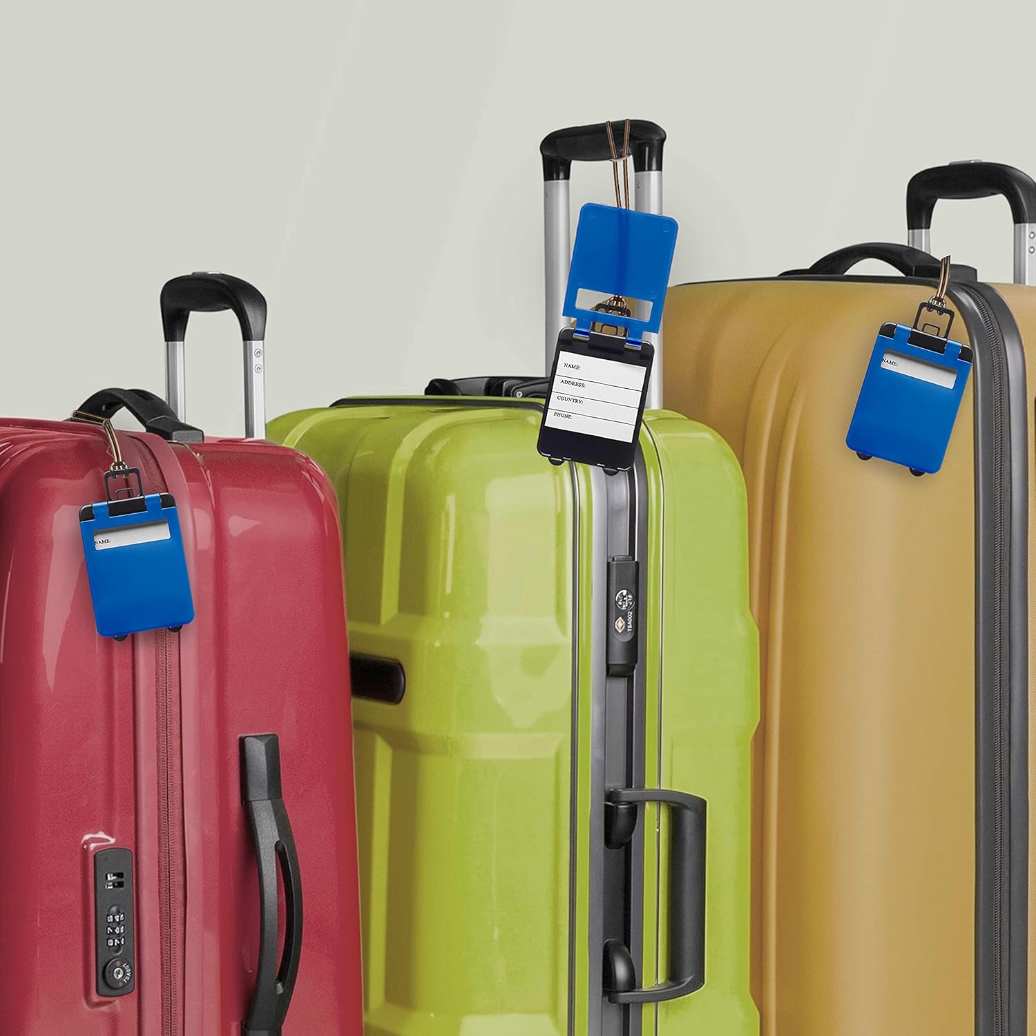 10 Mini Carry-on Luggage Tags Pack - Flip Open Cover, ID Sticker - Blue
