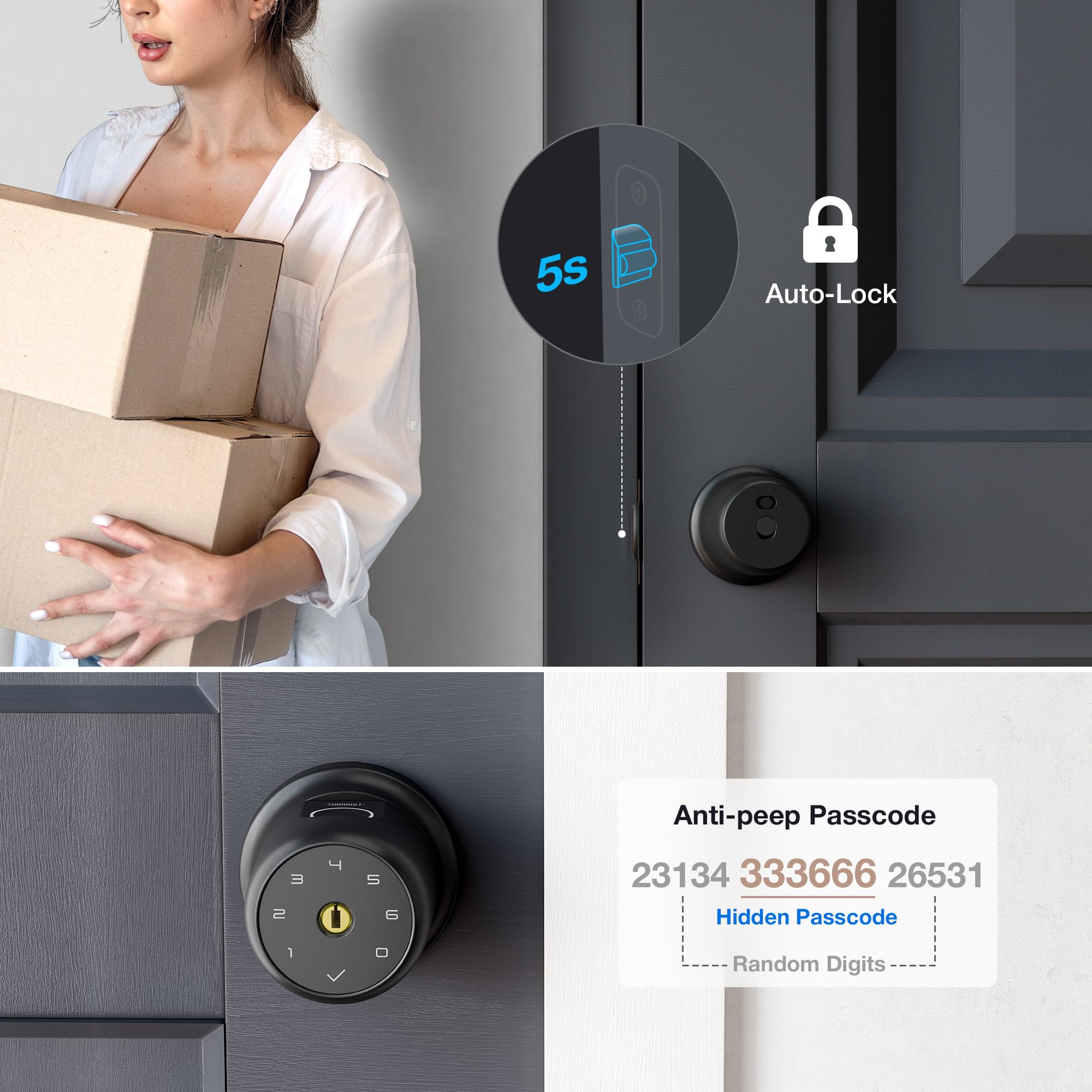 ThorBolt Fingerprint Door Lock - Keypad & Silver -4