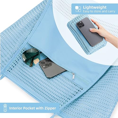 Miniatura 4 de KALIDI Bolsa de malla de playa, bolso de mano casual Hobo para mujer, plegable MAX 23L, bolso de hombro para vacaciones de picnic en la playa