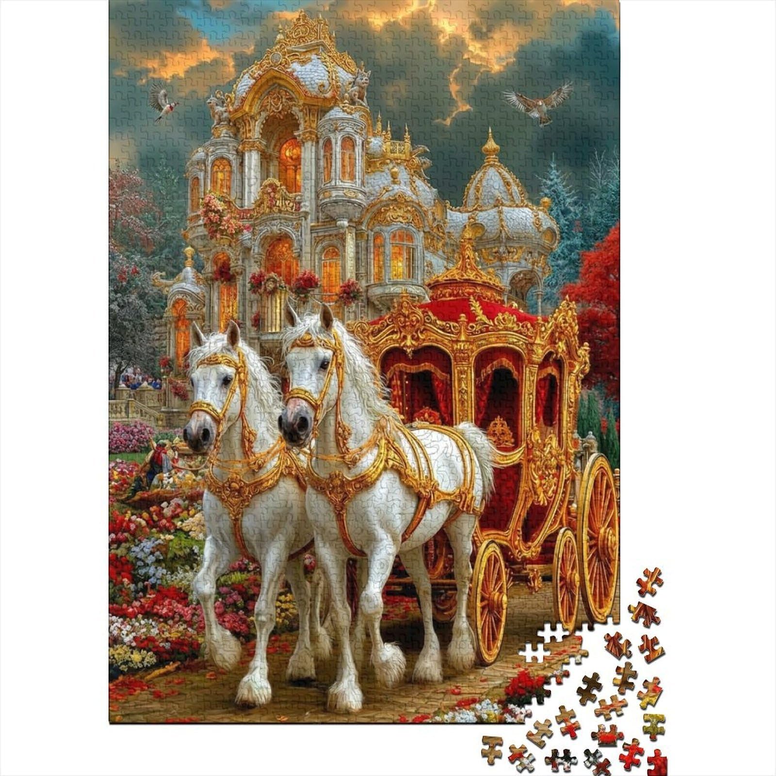 Royal Carriage 1000 Piece Jigsaw Puzzle Paper Adult Palace Scene Puzzle Game for Family Home Decor Focus Relaxation Gift 70x50cm/1000pcs