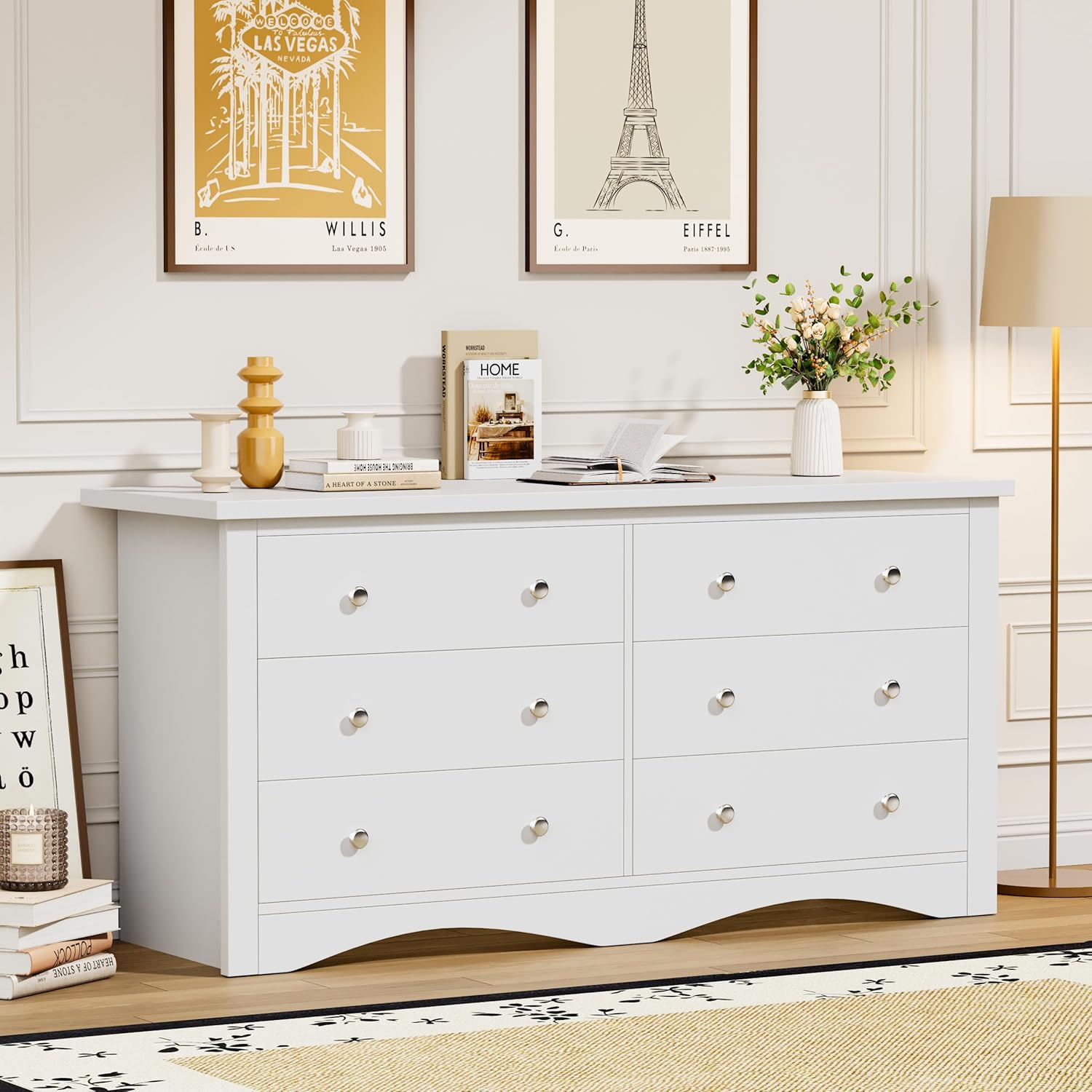 Flamaker Dresser for Bedroom, 6 Drawer Dresser, Wood Dressers, Wide Chest of Drawer, Storage Drawers, Storage Organizer for Closet, Hallway (White) - Image 5