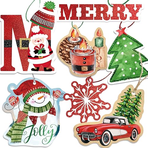 Etiquetas de regalo, 60 unidades con cuerda United (15 purpurina surtida, papel de aluminio, diseños de Navidad impresos para envoltura de regalos