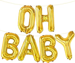 KatchOn, Gold Oh Baby Balloon Banner - 16 Inch | Oh Baby Letter Balloons for Gender Reveal Decorations | Oh Baby Sign for Backdrop | Oh Baby Balloon Sign, Oh Baby Balloons for Baby Shower Decorations