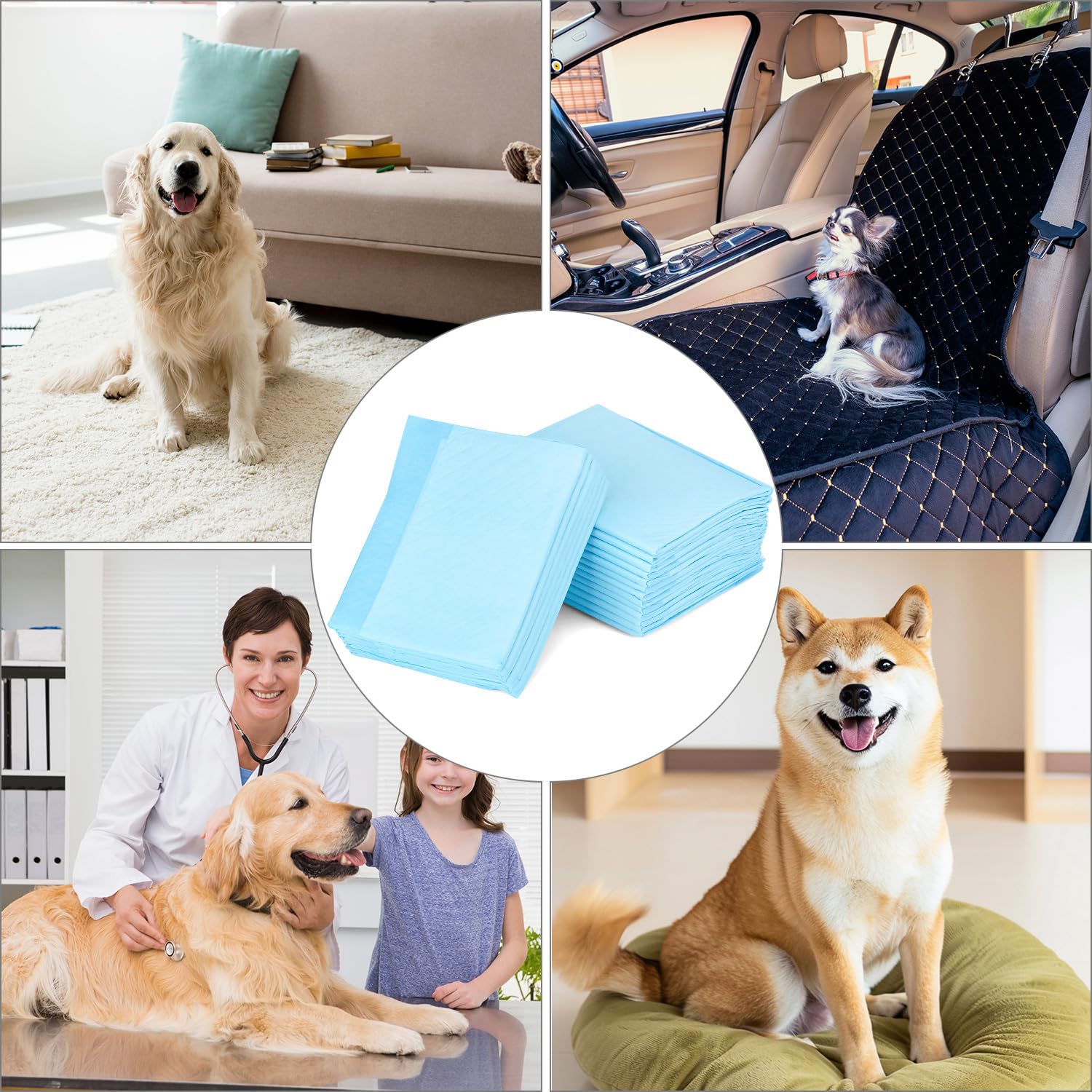 QWORK® 60 Piezas Almohadillas para Cachorros, 75 x 85 cm Almohadillas de Entrenamiento para Mascotas, Alfombrillas para Orinar Altamente Absorbentes, para Medianos Mascotas Pequeñas