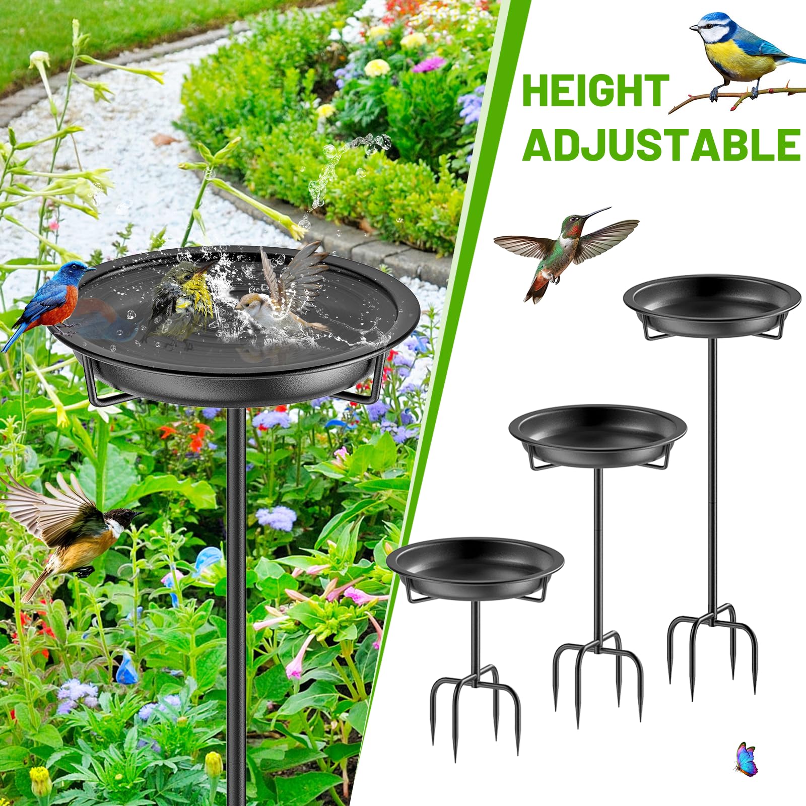 KHayRovies Metal Bird Bath, 36.2'' High, Vintage Garden Style, Multi-Functional Bird Feeder and Bird Bath, 4 Prongs Base, Black - Image 4