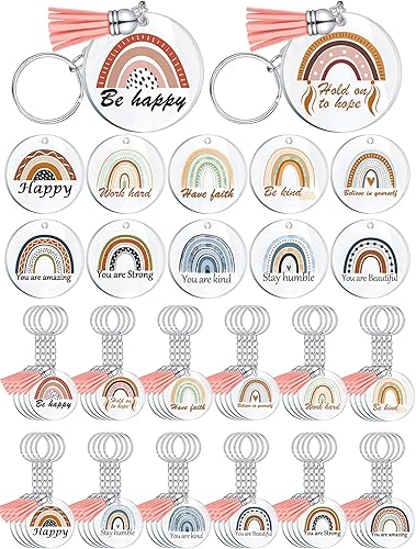 60 llaveros acrílicos inspiradores de arco iris bohemio con borlas, regalos de agradecimiento para compañeros de trabajo, regalos de agradecimiento,