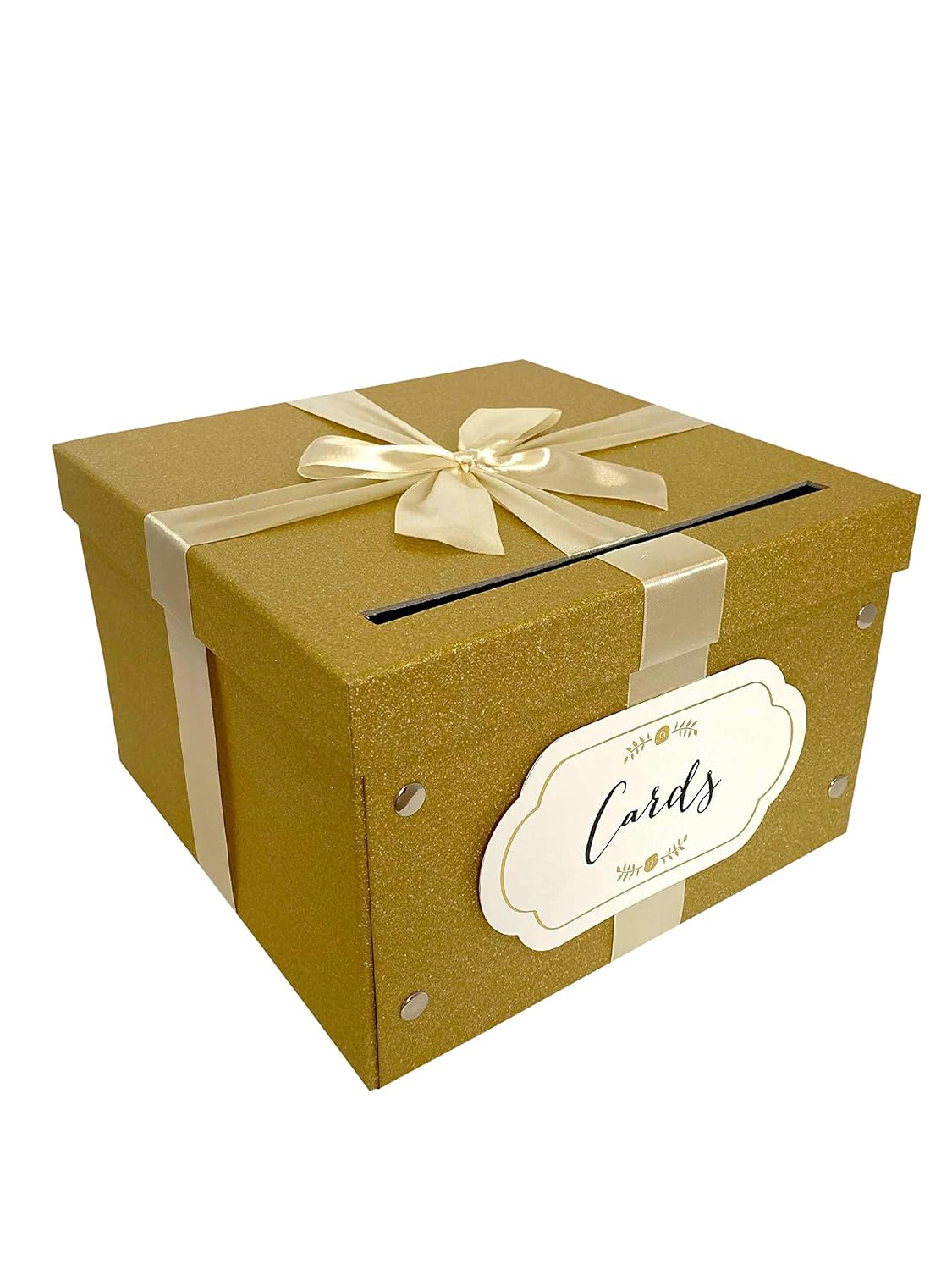 Buy Decorative Gift Card Box, Gold with Satin Ribbon. Large 11x11x7in