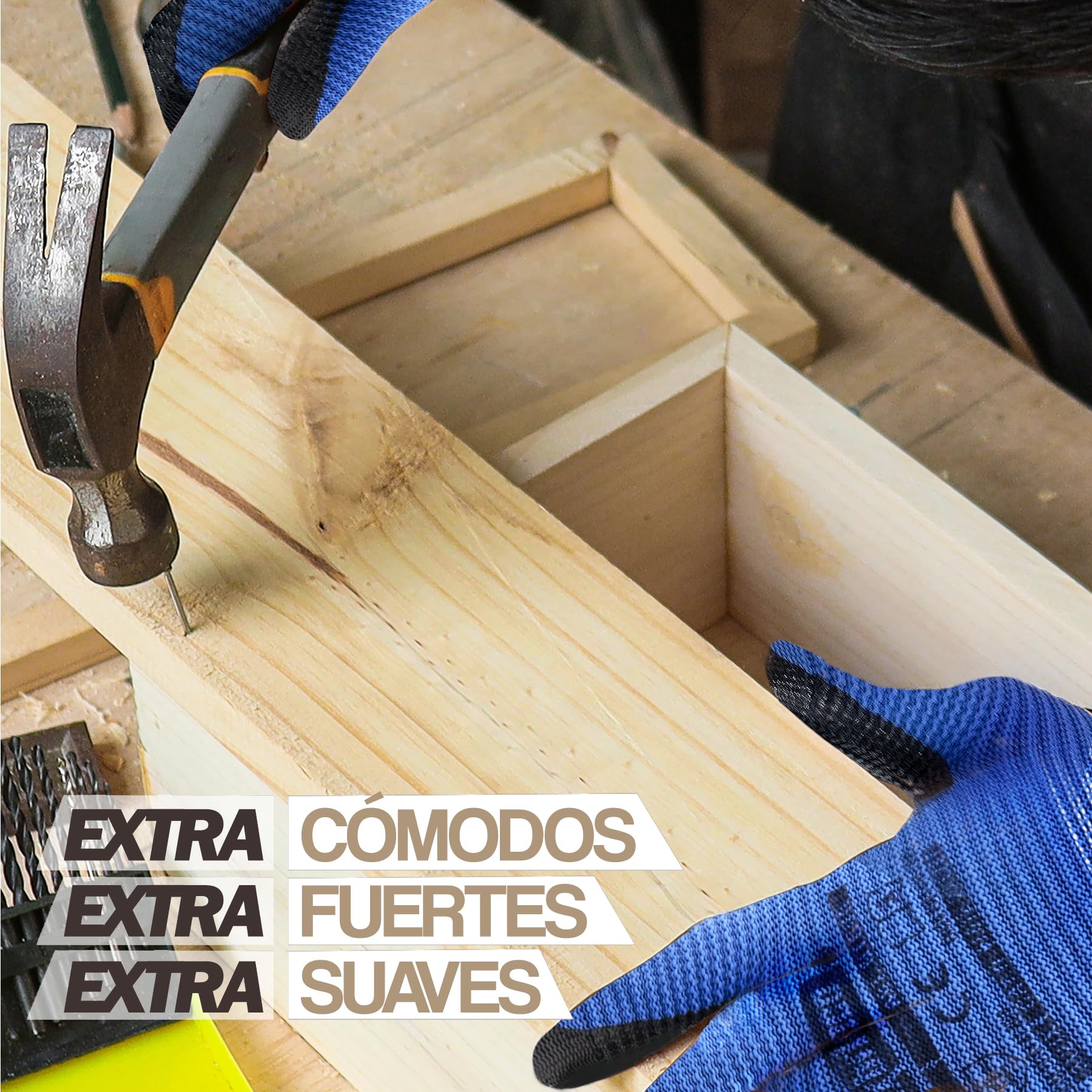 Guantes de Protección CAT2, Guantes de Trabajo en Poliéster y Nitrilo Ideales para Mecánica, Fontanería, Construcción, Guantes Ligeros, Cómodos, Resistentes a la Abrasión, 3,6,12o240 Pares
