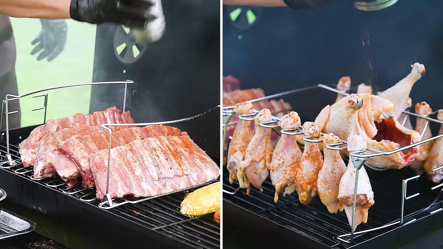 3 in 1 Rib Rack Chicken Leg Rack for Smoking & Grilling - BBQ Rib Rack Stainless Steel - Holds 4 Full Racks of Ribs - Easy to Use and Clean Chicken Racks for Smoking Big Green Egg Masterbuilt Smoker : Patio, Lawn & Garden
