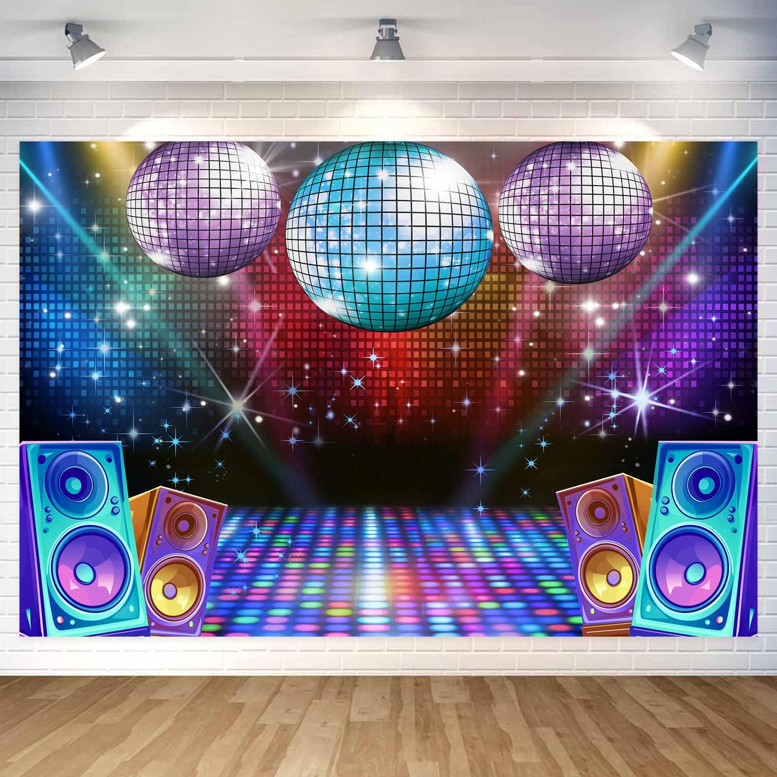 Sfondo da discoteca, 6 x 3 m, decorazione per feste a tema anni '70 anni '80 e '90, decorazione per feste notturne, palla da discoteca, striscione per feste da ballo, ritratti fotografici, in