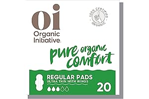 Oi | Organic Initiative - Certified Organic Cotton, Ultra-Thin Regular Pads with Wings