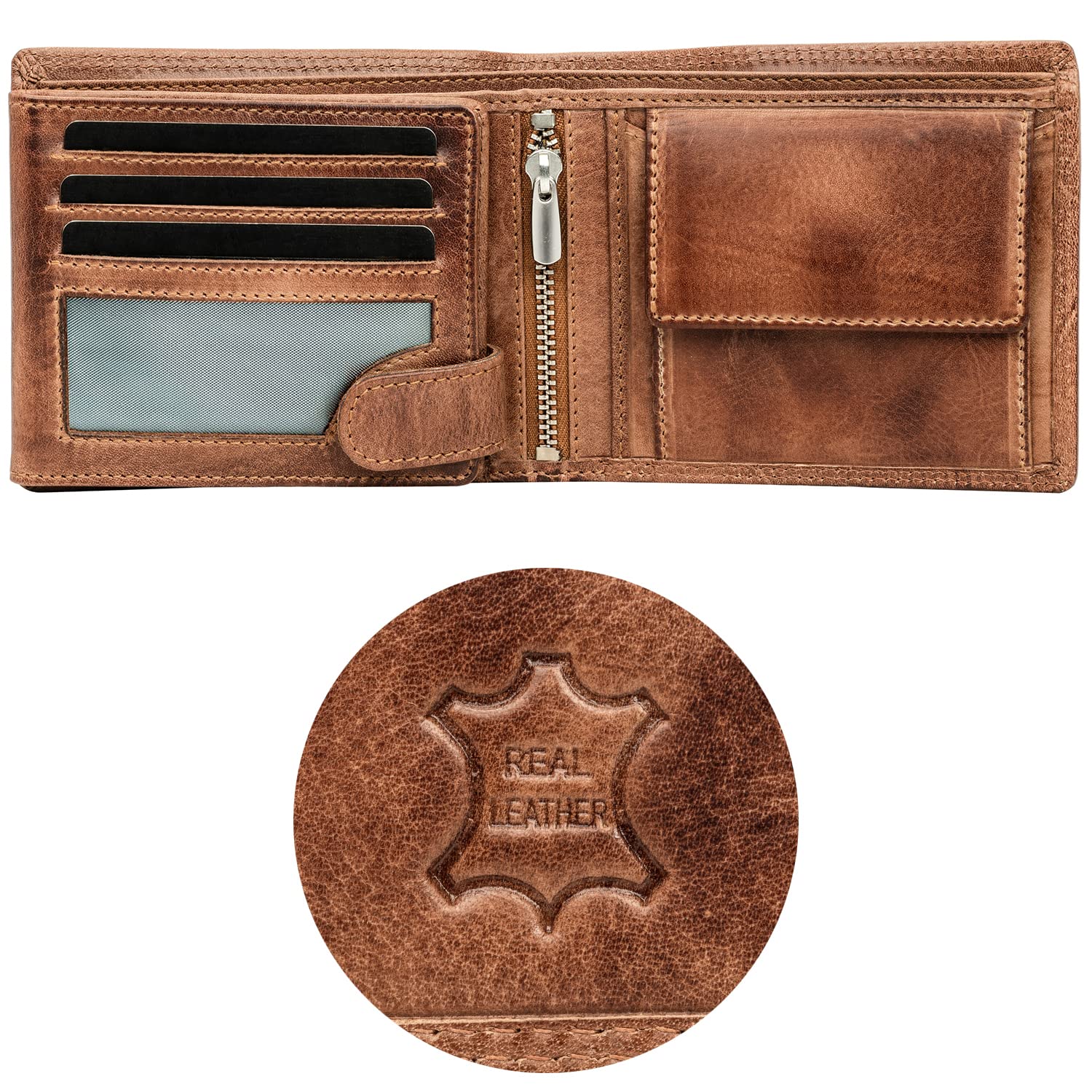 Fa.Volmer ® Portefeuille en Cuir pour Homme avec Protection RFID I Double Couture Extra Stable I 9 Compartiments pour Cartes de crédit I Format Paysage I VO11 RFID Marron