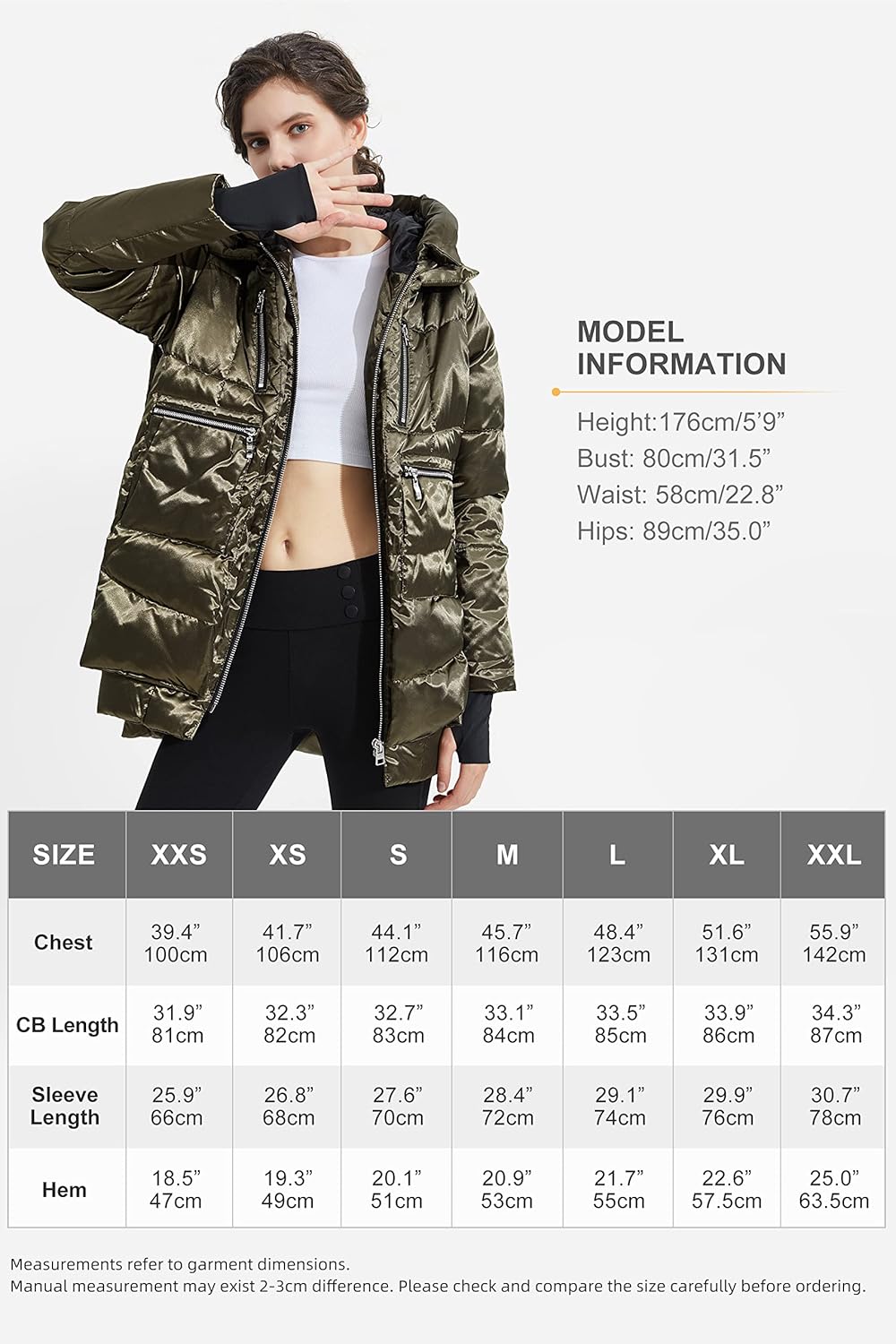 Orolay Women's Thickened Hooded Down Jacket Winter Shiny Puffer Jacket with RDS Down Filling XX-Small Army Green